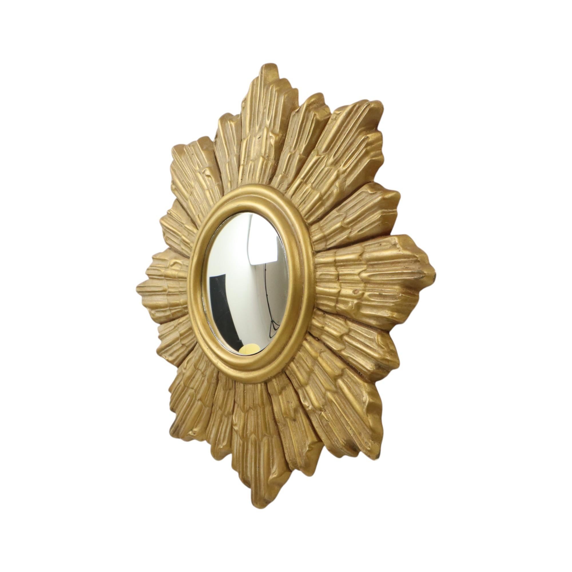 Golden Sun Mirror Plaster Sunburst Mirror Convex 48cm In Good Condition For Sale In Poperinge, BE