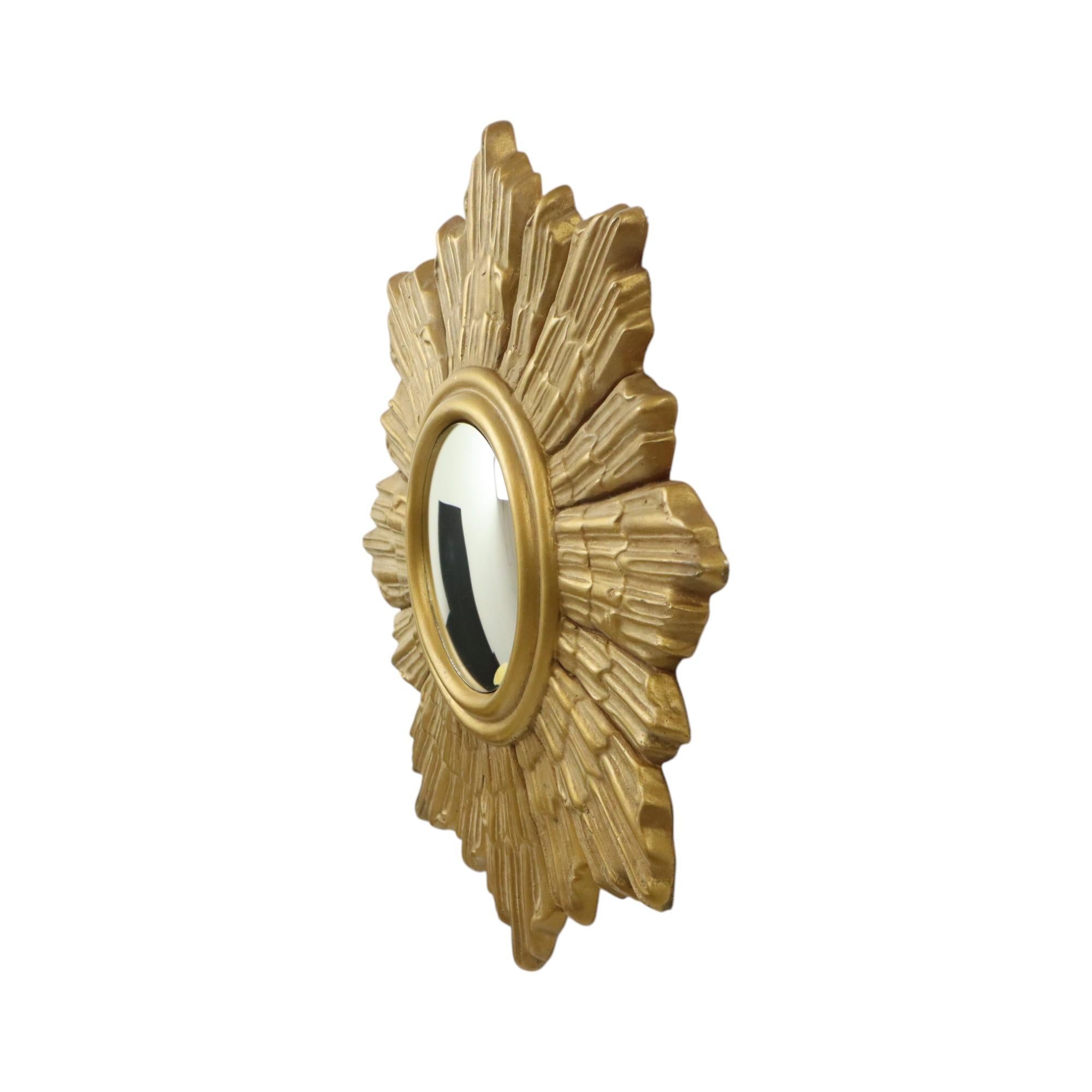 Mid-20th Century Golden Sun Mirror Plaster Sunburst Mirror Convex 48cm For Sale