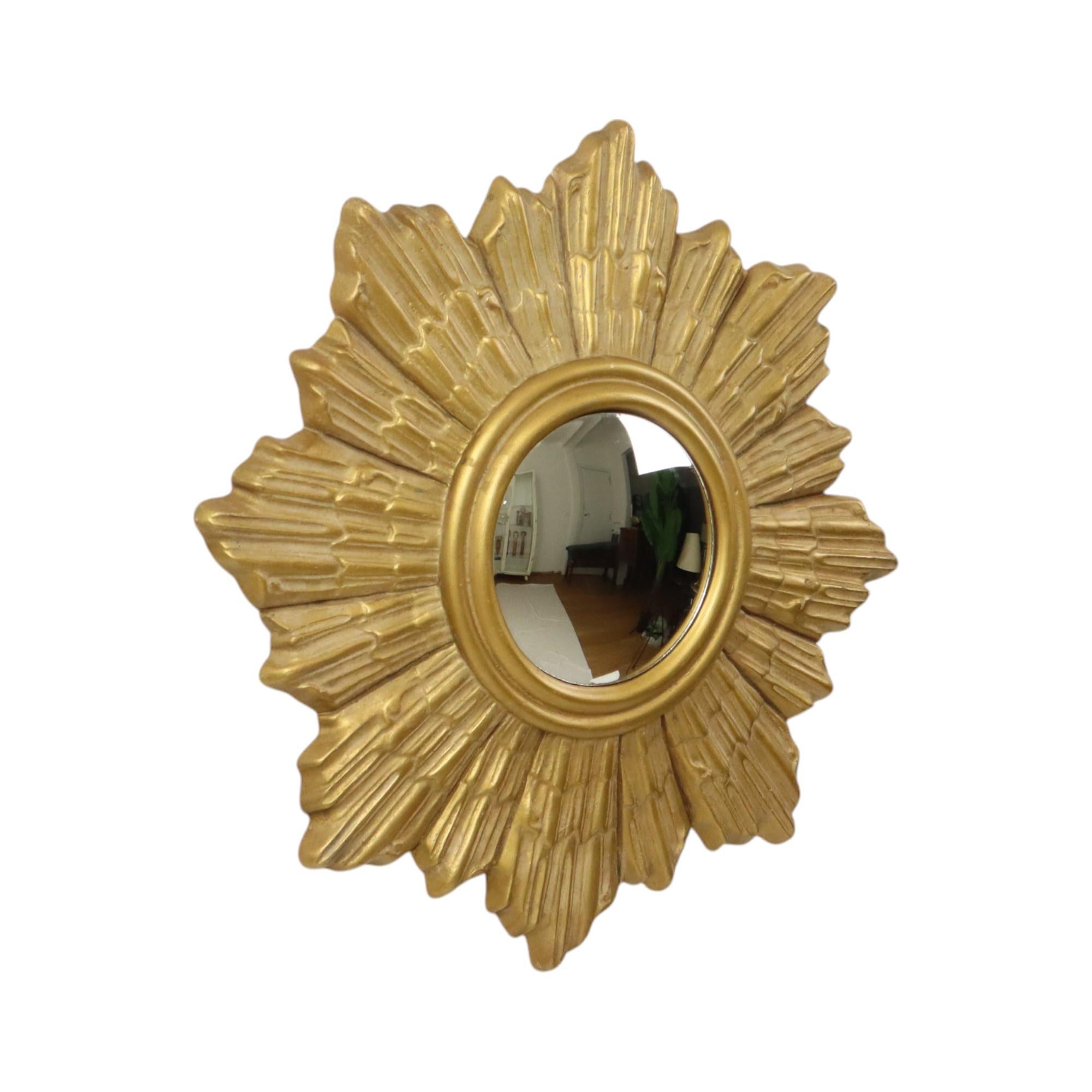 Glass Golden Sun Mirror Plaster Sunburst Mirror Convex 48cm For Sale