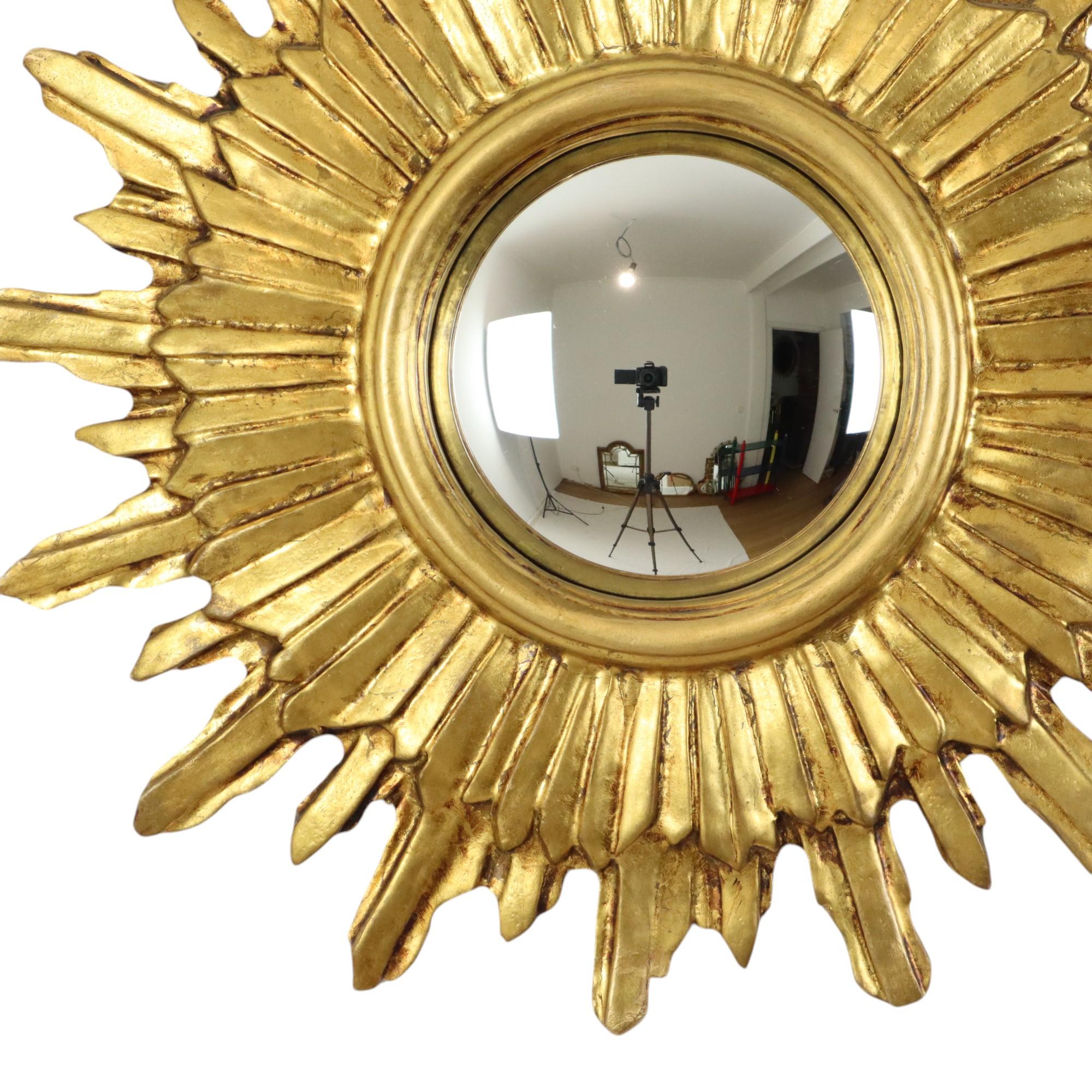 Golden Sunburst Spiegel Sun Spiegel Wood Konvexe Hexe Spiegel Sixties (Hollywood Regency) im Angebot