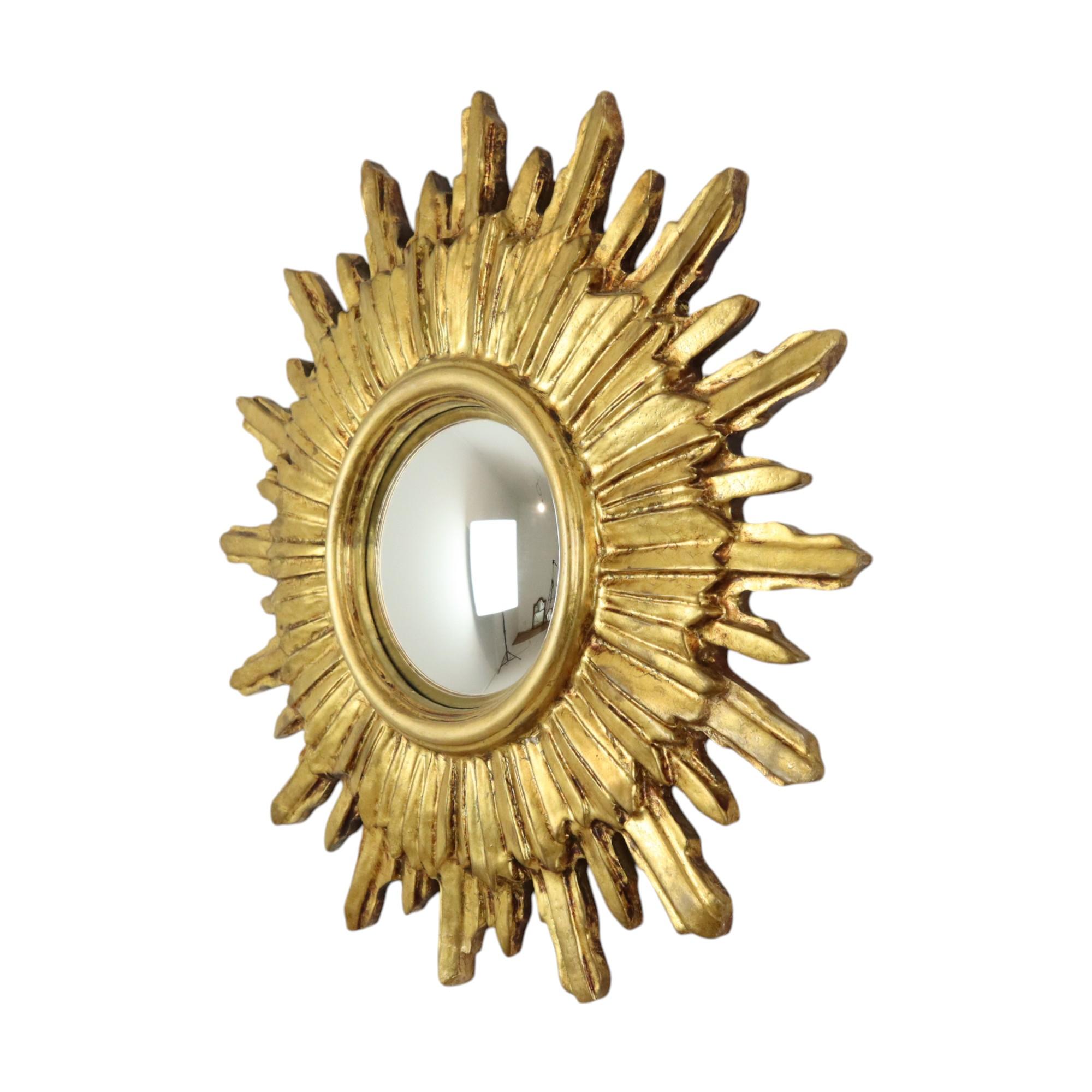 Golden Sunburst Spiegel Sun Spiegel Wood Konvexe Hexe Spiegel Sixties im Zustand „Hervorragend“ im Angebot in Poperinge, BE