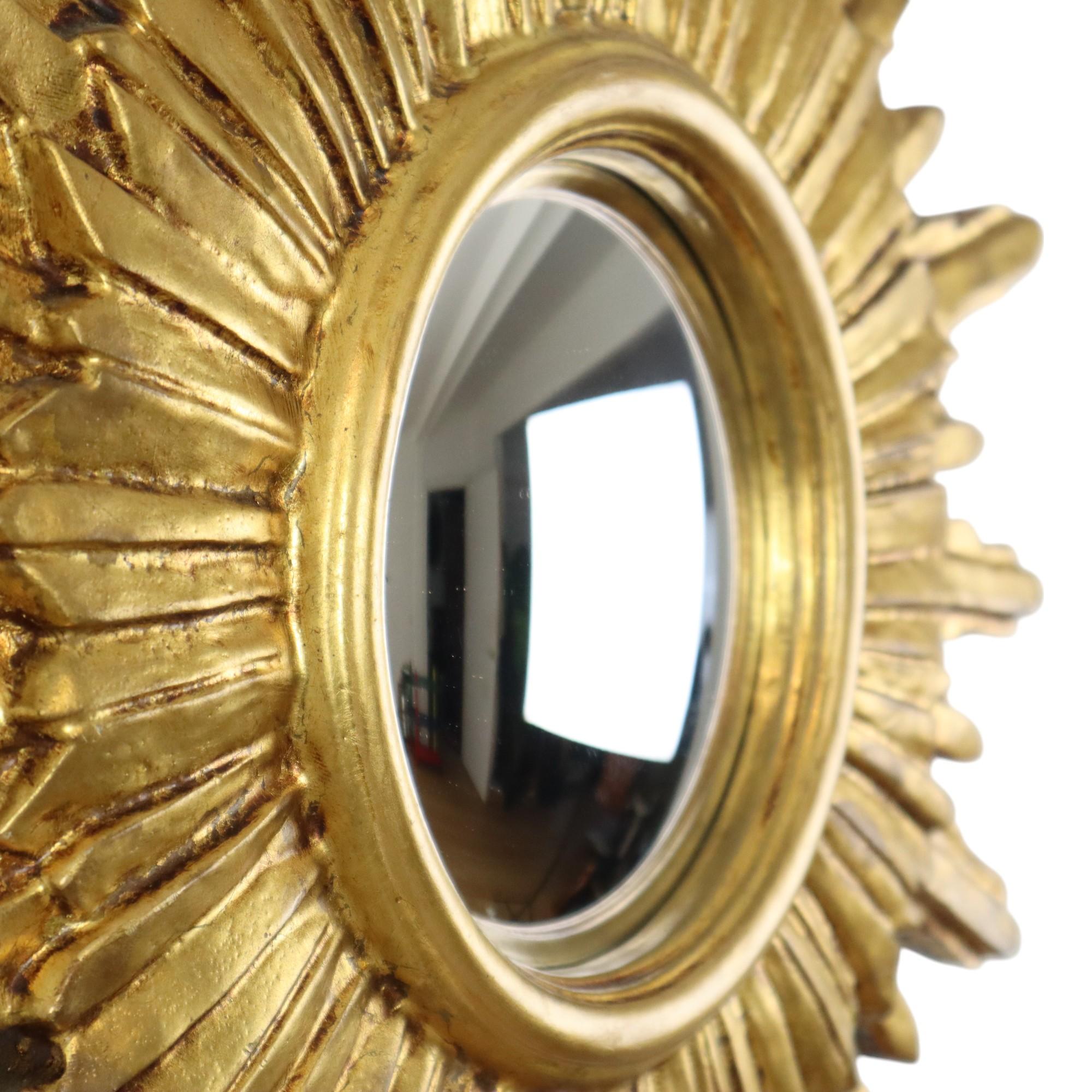 Golden Sunburst Spiegel Sun Spiegel Wood Konvexe Hexe Spiegel Sixties im Angebot 1