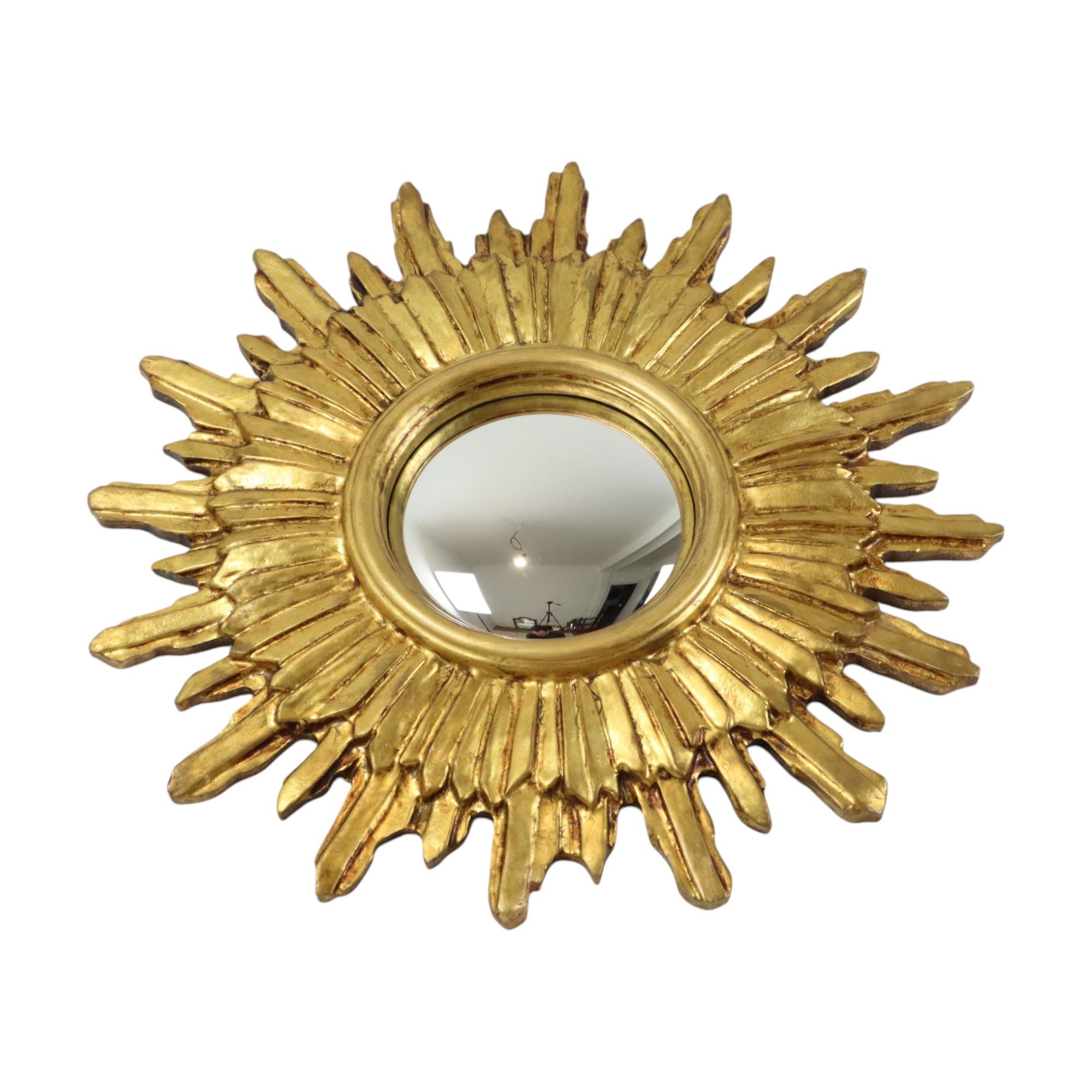 Golden Sunburst Spiegel Sun Spiegel Wood Konvexe Hexe Spiegel Sixties im Angebot 2