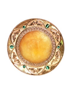 Golden Sunlight Goblet & Plate Set in Yellow Jadeite and Gilt Silver