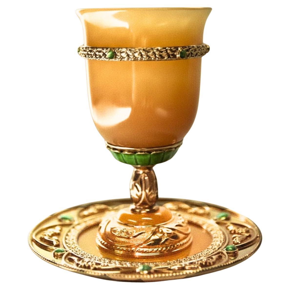Golden Sunlight Goblet 
Plate Set in Yellow Jadeite and Gilt Silver For Sale