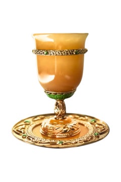 Golden Sunlight Silver Goblet & Plate Set Jade & Vermeil- Handcrafted To Order