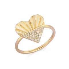 Golden Sunrise 14K (or 18k upon request) Pave Diamond Heart Ring