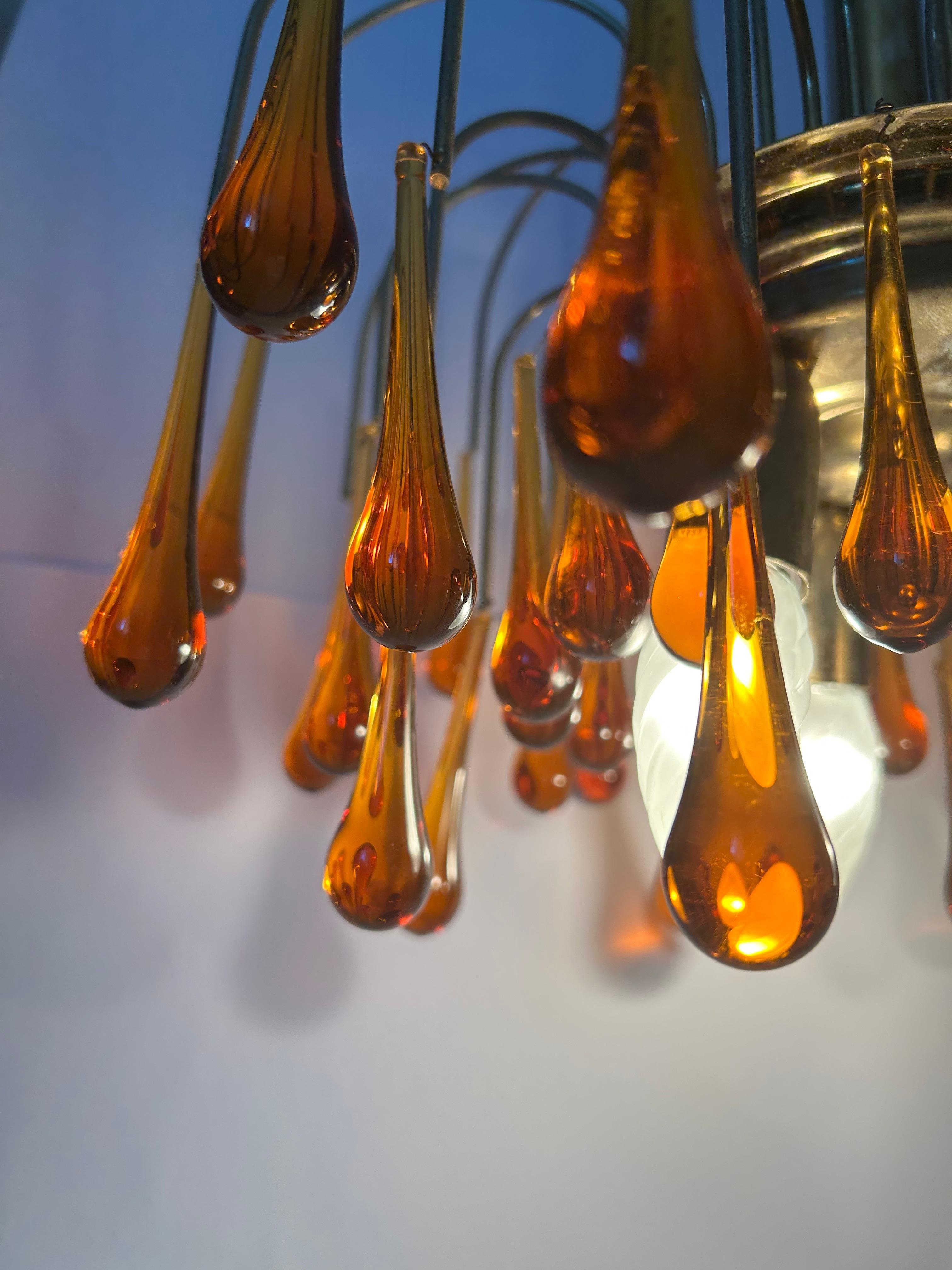 Goldener Sonnenuntergang, prächtiger Murano-Kronleuchter, 1980er Jahre im Angebot 3