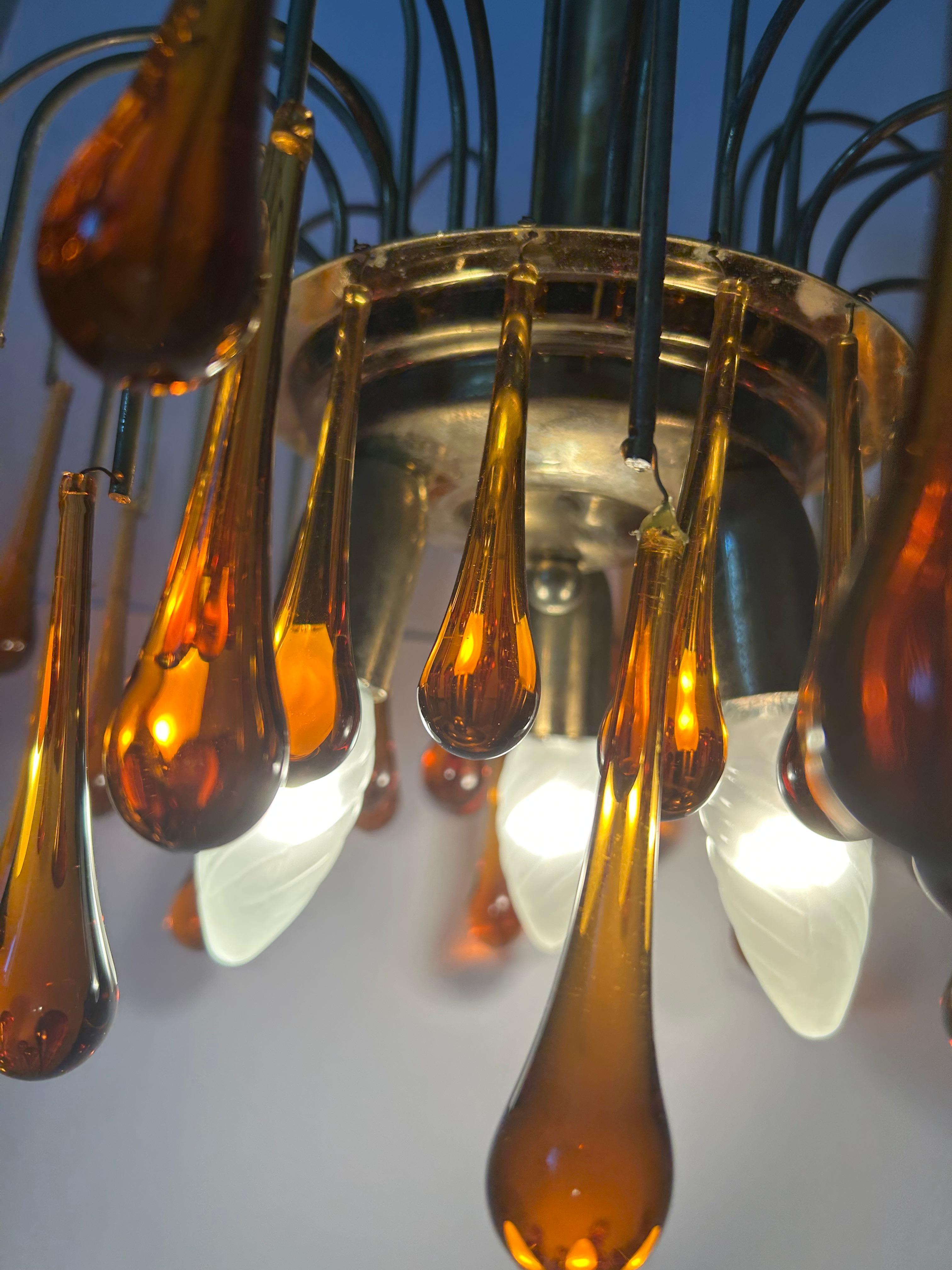 Goldener Sonnenuntergang, prächtiger Murano-Kronleuchter, 1980er Jahre im Angebot 4