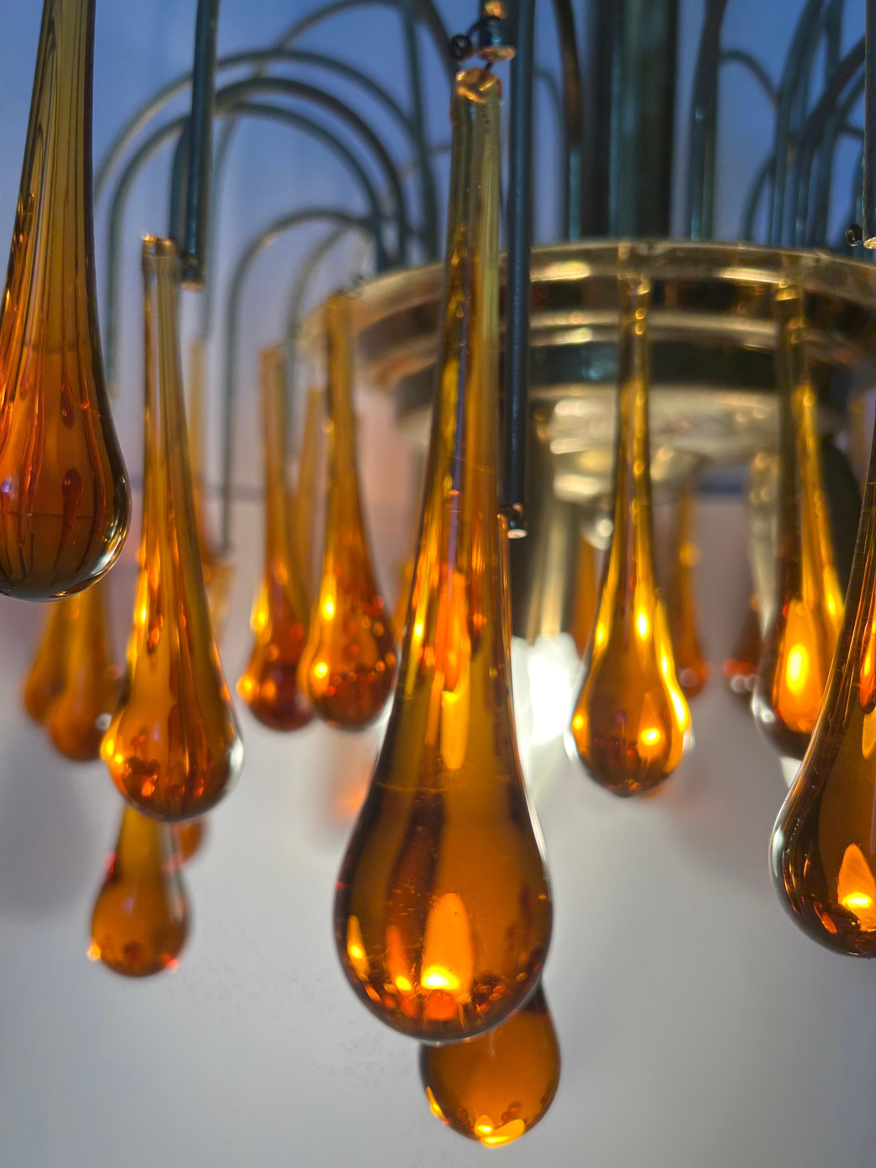 Goldener Sonnenuntergang, prächtiger Murano-Kronleuchter, 1980er Jahre im Angebot 5