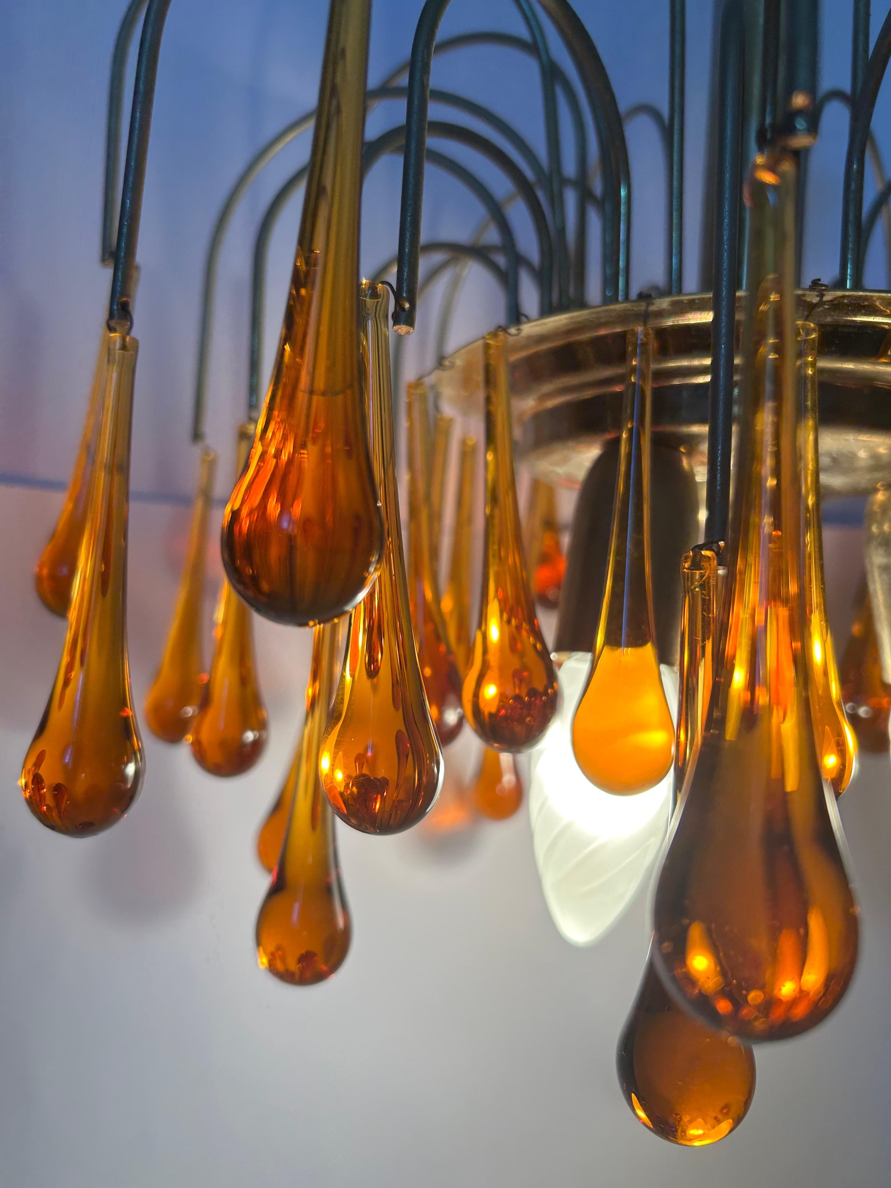 Goldener Sonnenuntergang, prächtiger Murano-Kronleuchter, 1980er Jahre im Angebot 6