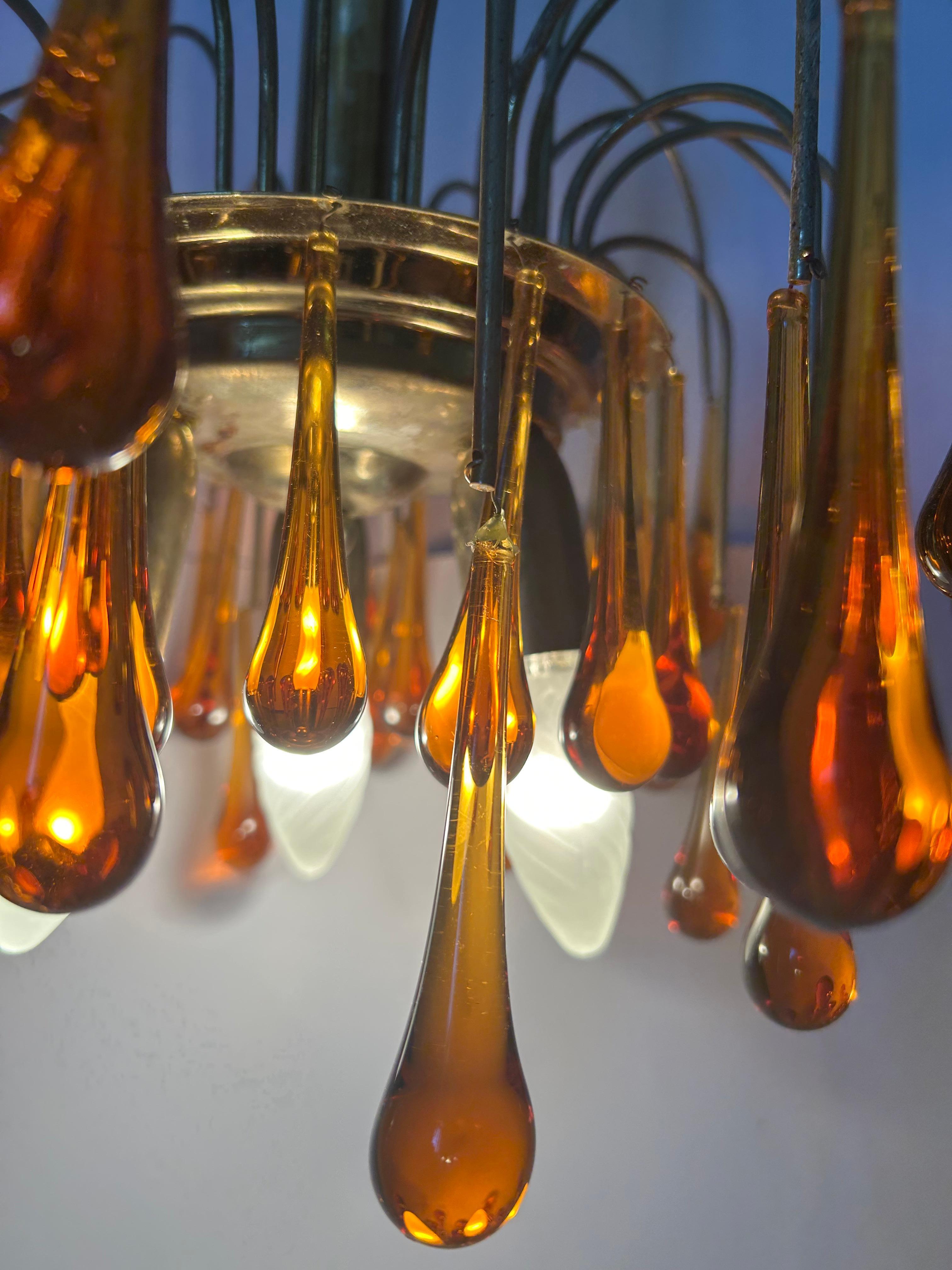 Goldener Sonnenuntergang, prächtiger Murano-Kronleuchter, 1980er Jahre im Angebot 7