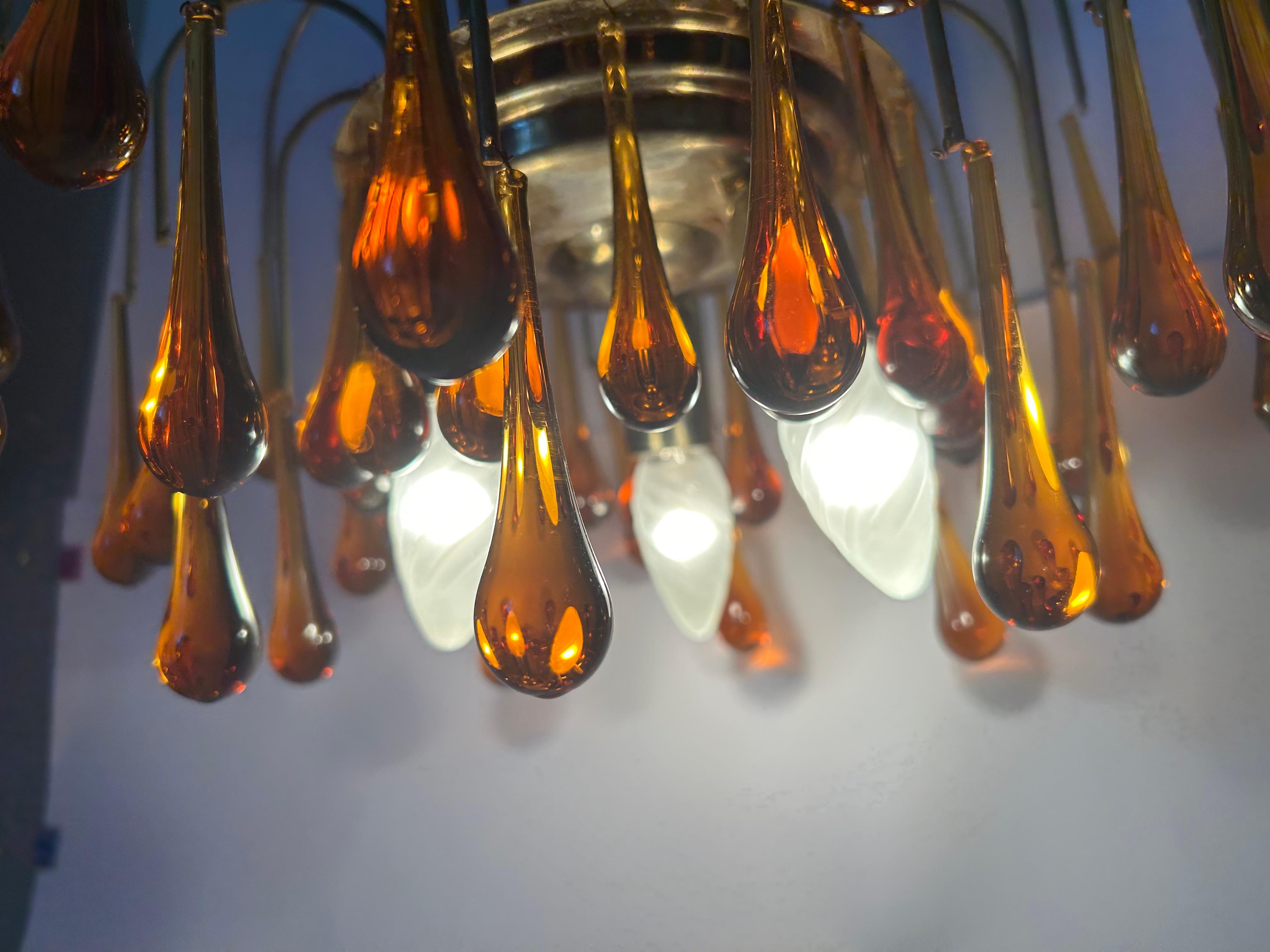 Goldener Sonnenuntergang, prächtiger Murano-Kronleuchter, 1980er Jahre (Handgefertigt) im Angebot