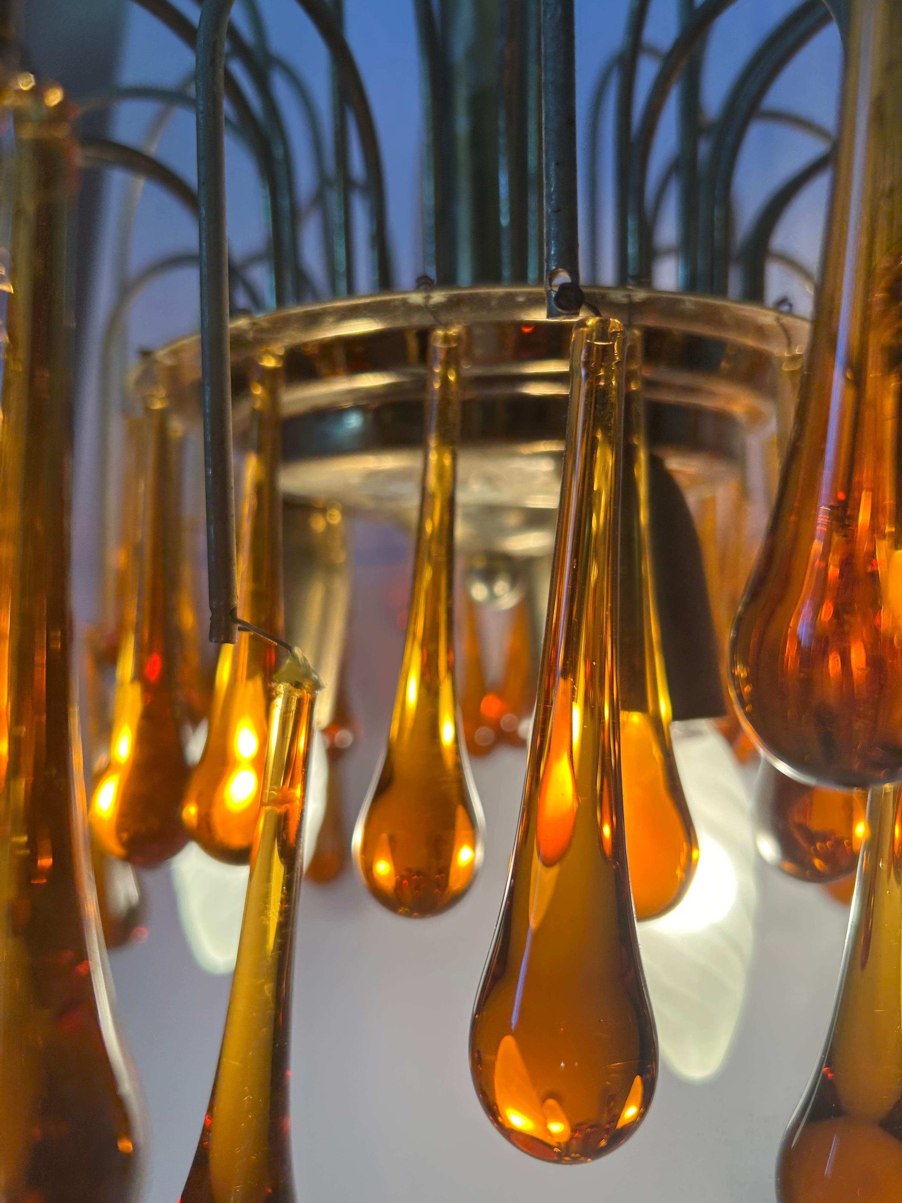 Goldener Sonnenuntergang, prächtiger Murano-Kronleuchter, 1980er Jahre im Angebot 1