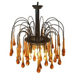 Coucher de soleil doré, magnifique lustre de Murano, années 1980