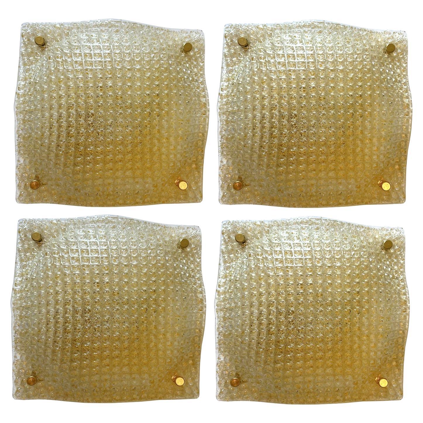 Golden Sunset, Set of Four Gorgeous Murano Ceiling Lights, 1980's