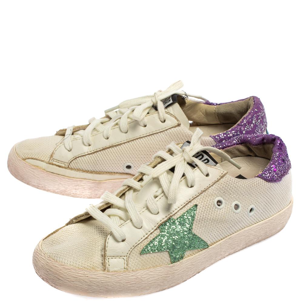Golden Superstar White/Purple Knit Fabric And Leather Low -Top Sneaker Size 36 In Fair Condition In Dubai, Al Qouz 2