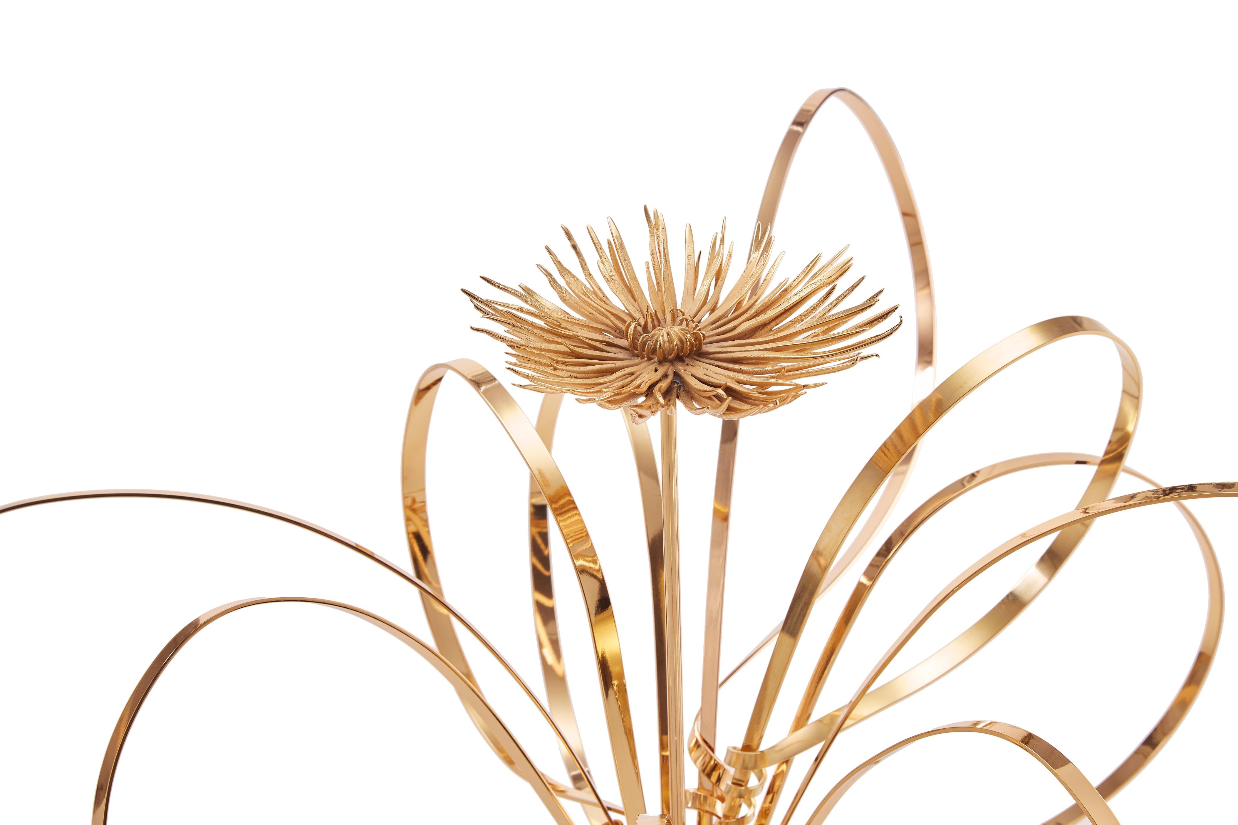 Post-Modern Golden Swirls and Mum Sculpture by Art Flower Maker For Sale