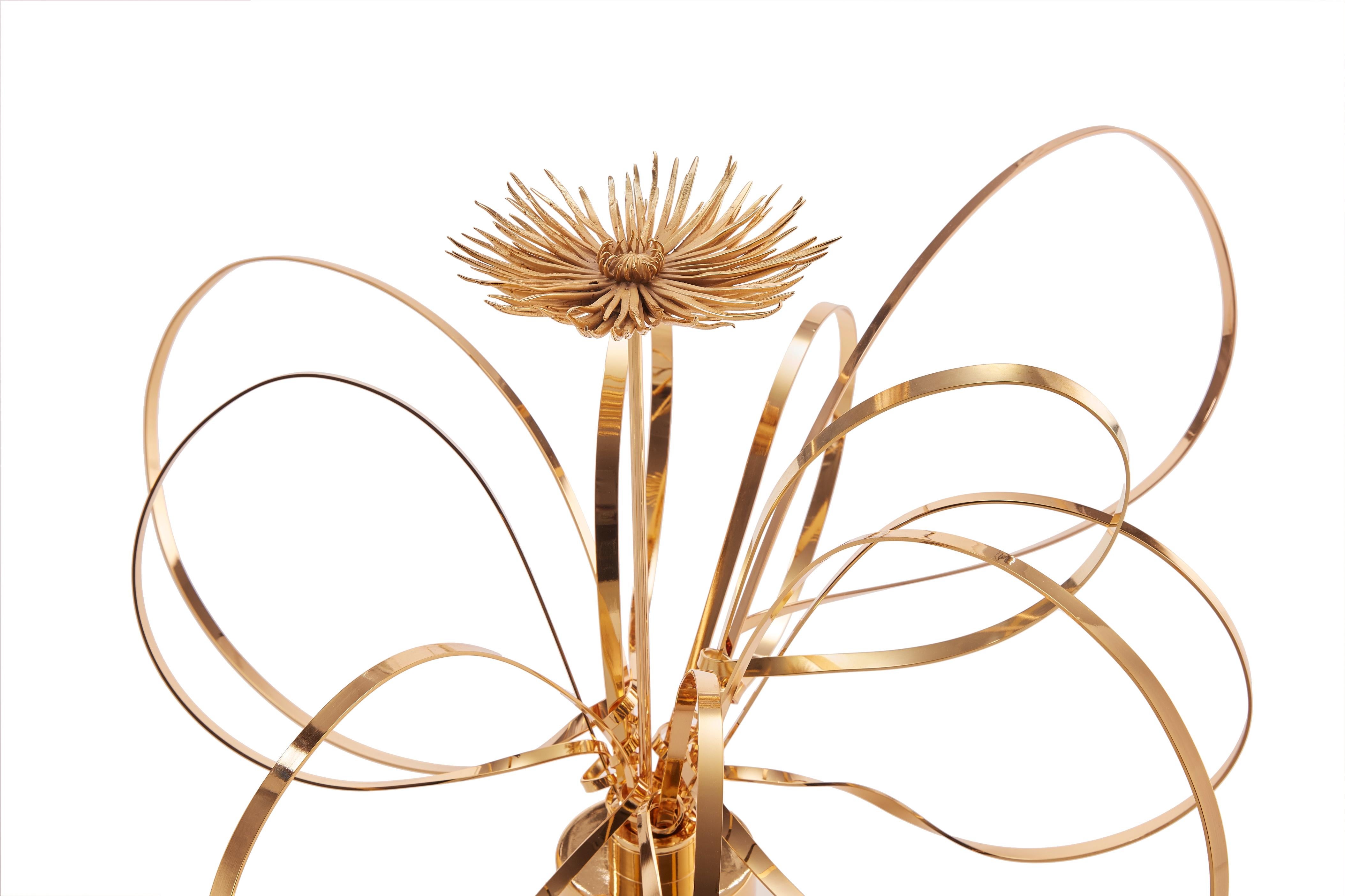 Italian Golden Swirls and Mum Sculpture by Art Flower Maker For Sale