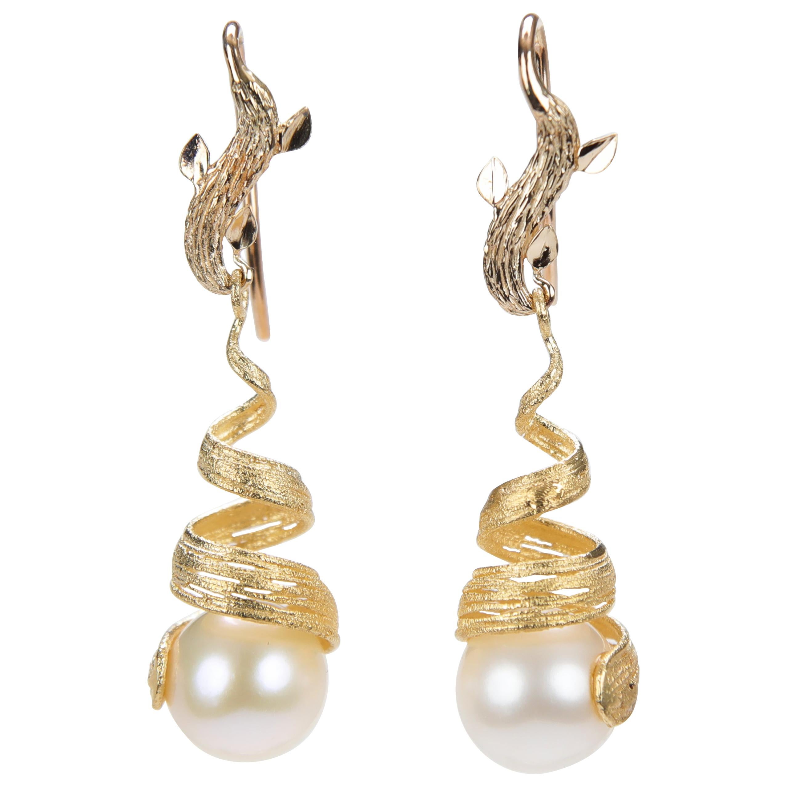 White Orchid Studio Golden Swirls Pearl Gold Earrings 
