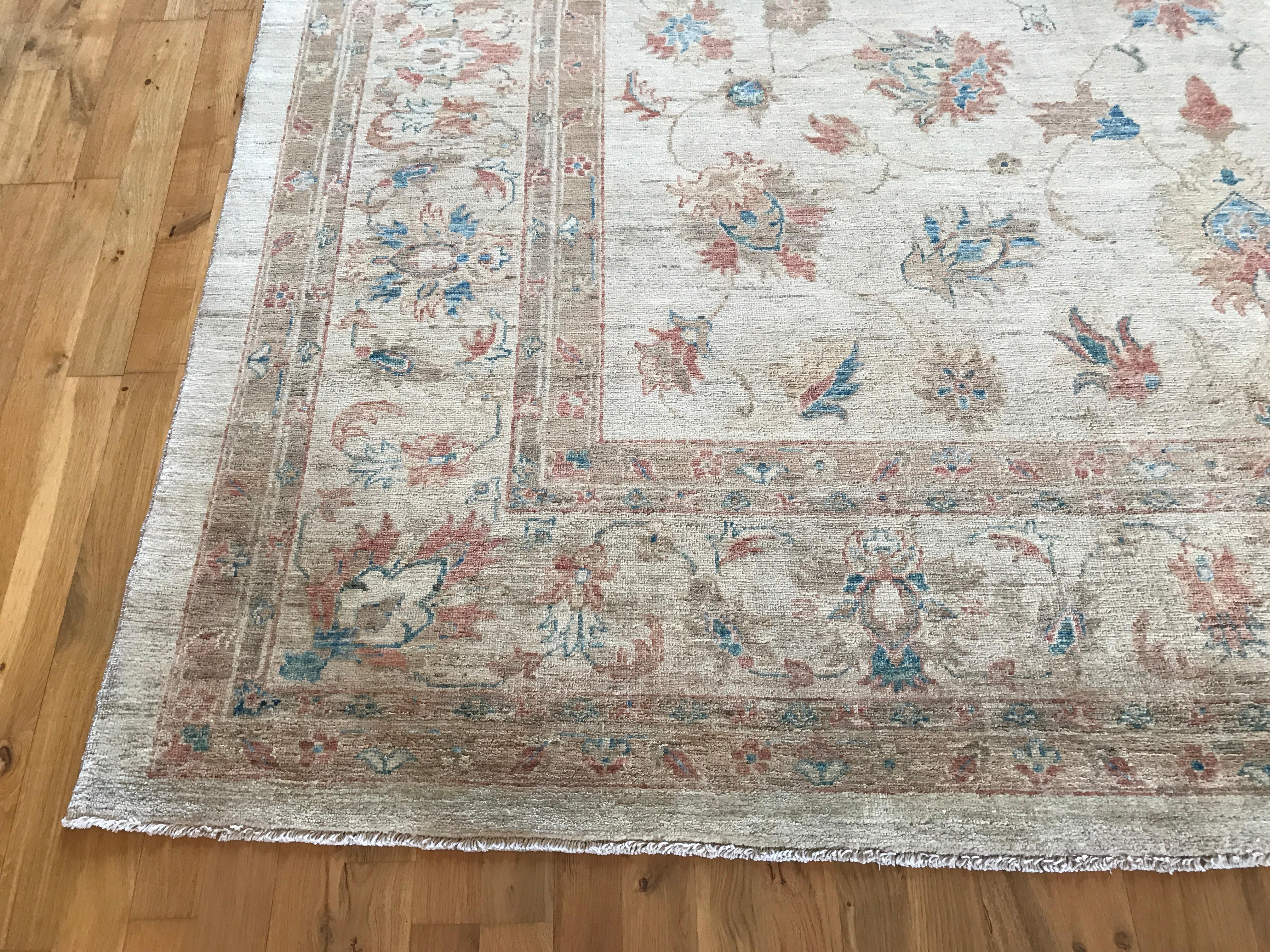 Pakistani Golden Tan Floral Traditional Area Rug For Sale