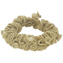 Gold color Thread Aquamarines Maximalist Jewelry Bold Art Nouveau Bracelet