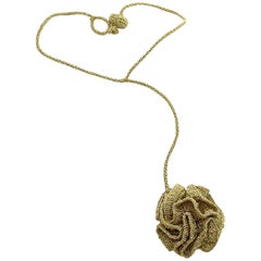 Gold Color Thread Crochet Flower Young Hip Art Contemporary Jewelry Necklace