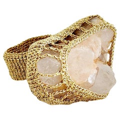 Golden Thread Crochet Ring Rough Cut Rose Quartz