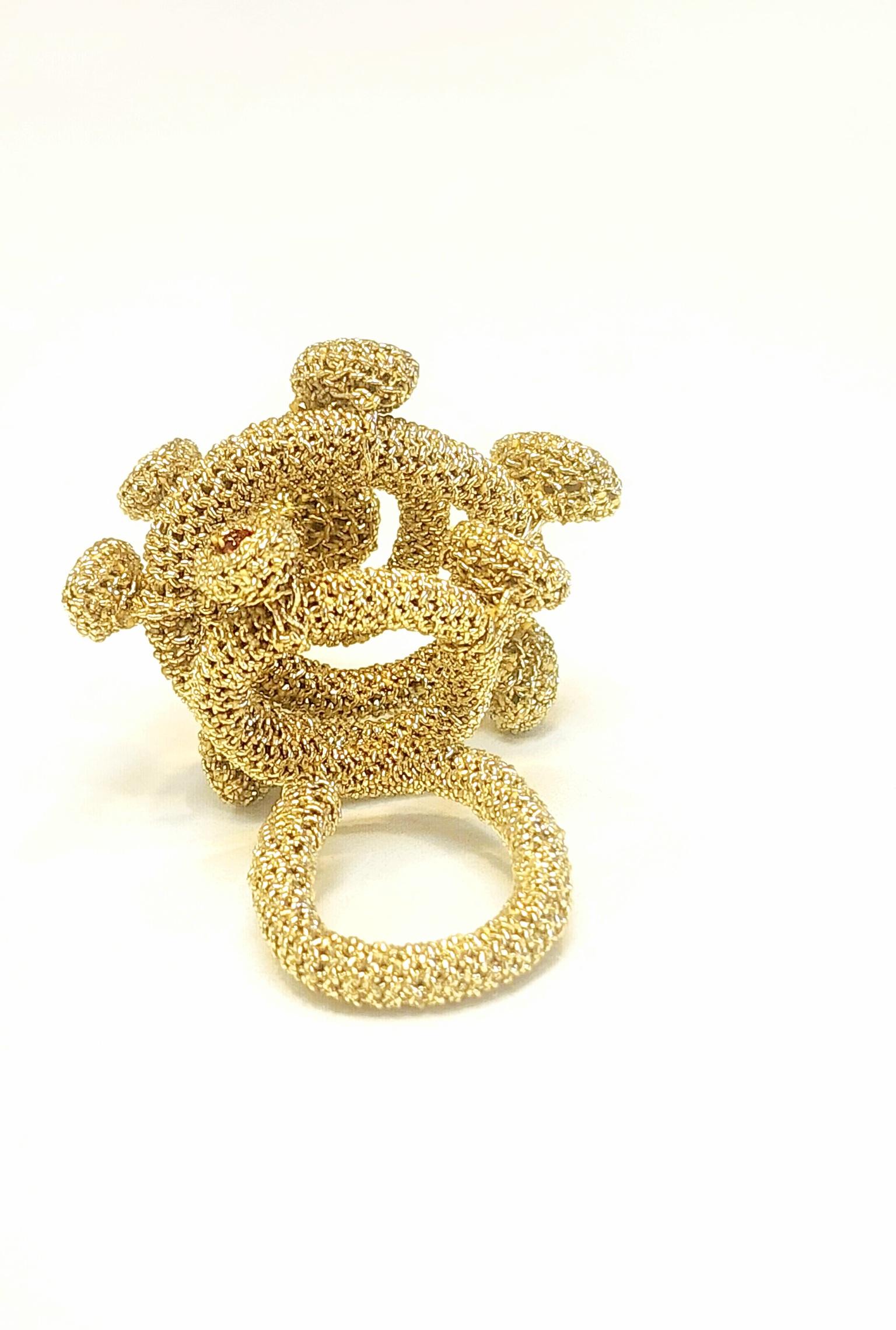 Golden Thread Crochet Ring Swarovski Crystals In New Condition For Sale In Kfar Sava, IL