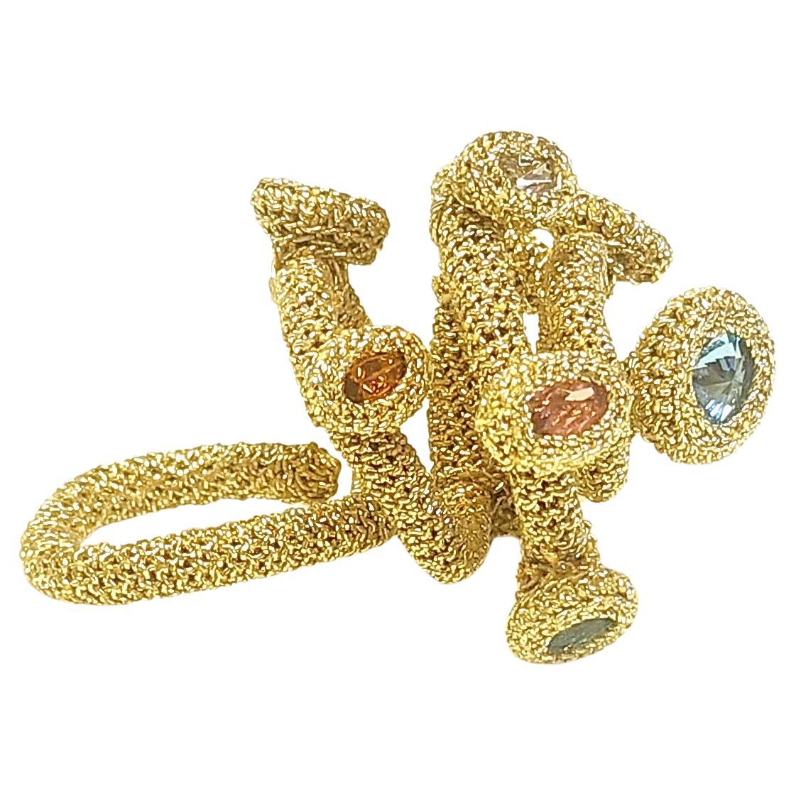 Golden Thread Crochet Ring Swarovski Crystals For Sale
