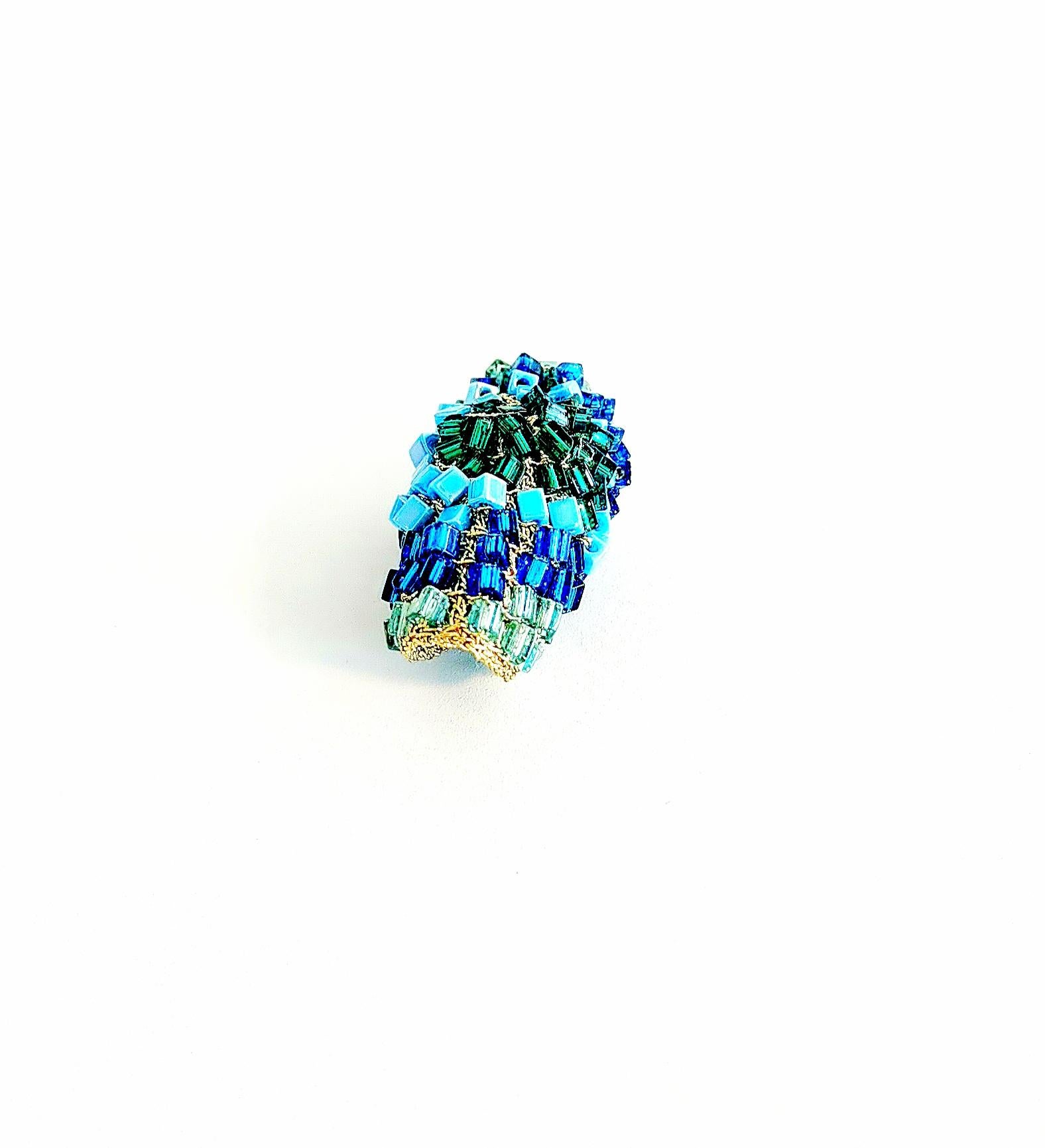 Artisan Golden Thread Japanese Cube Glass Beads Ring For Sale