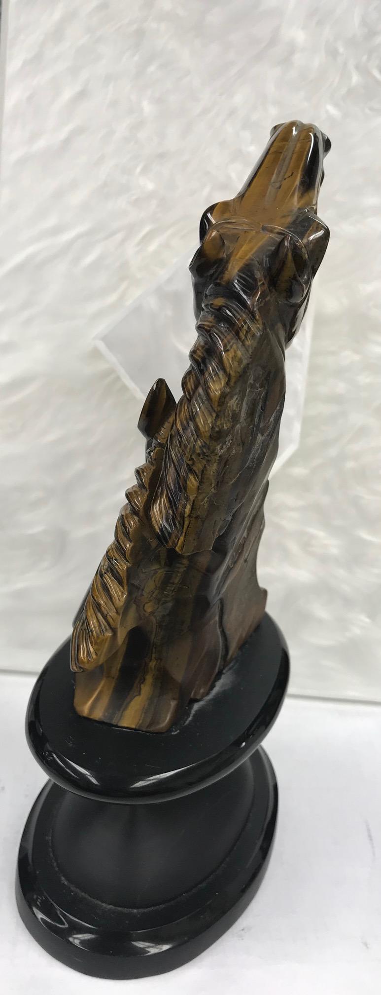 Golden Tiger Eye Sculpture of Double Horses Head In New Condition For Sale In Los Angeles, CA