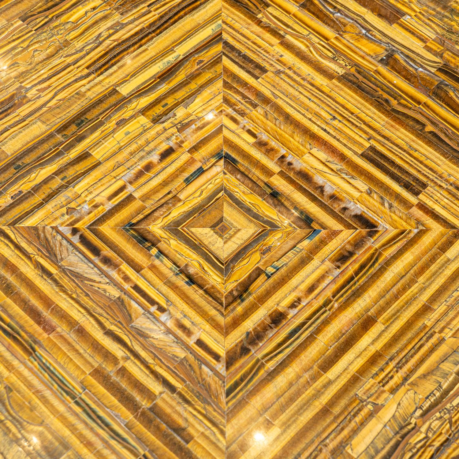 Malachite Golden Tiger Eye Square Table with Metal Base For Sale
