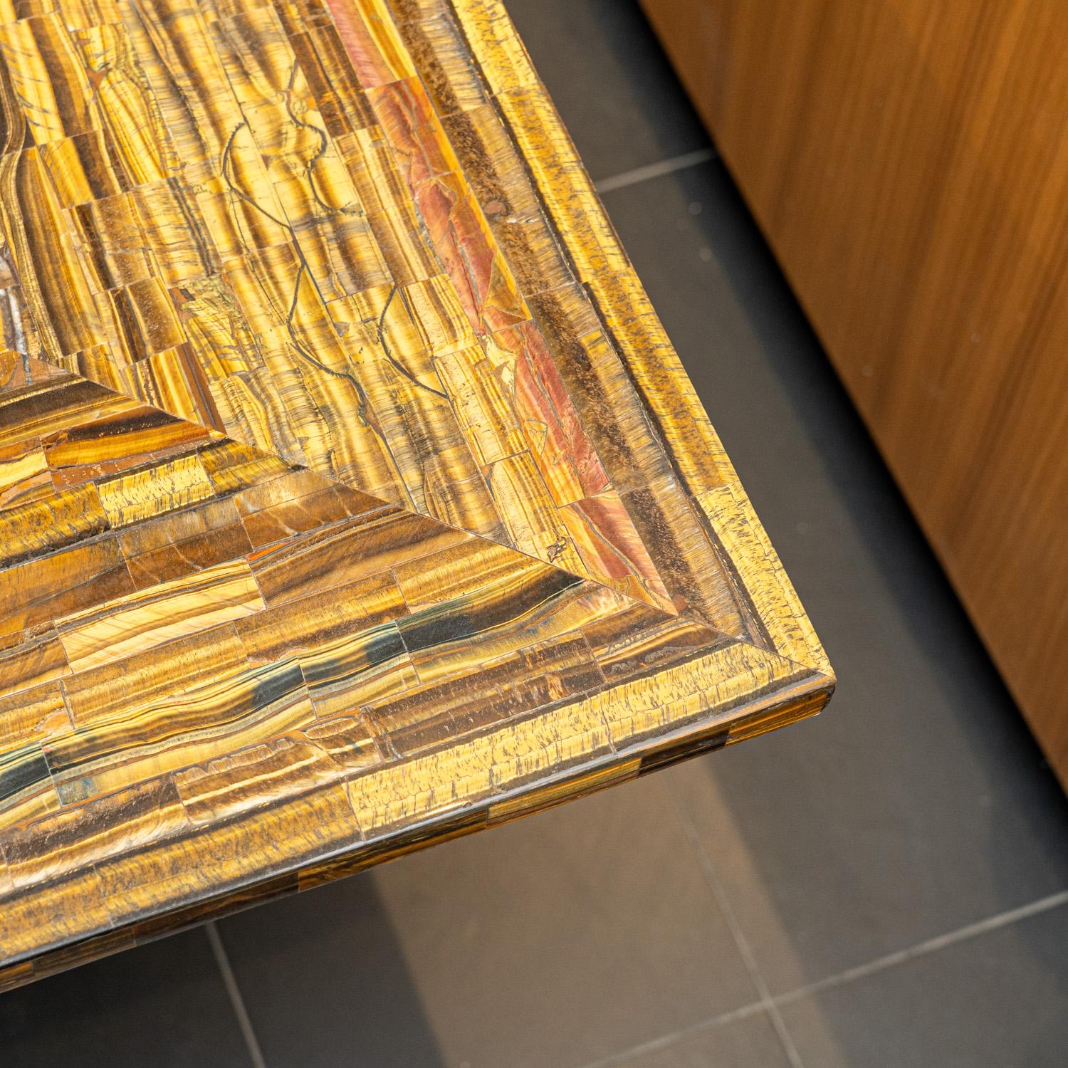 Golden Tiger Eye Square Table with Metal Base For Sale 2