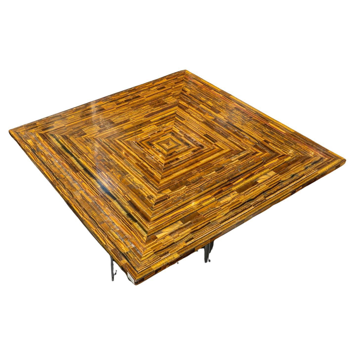 Golden Tiger Eye Square Table with Metal Base For Sale