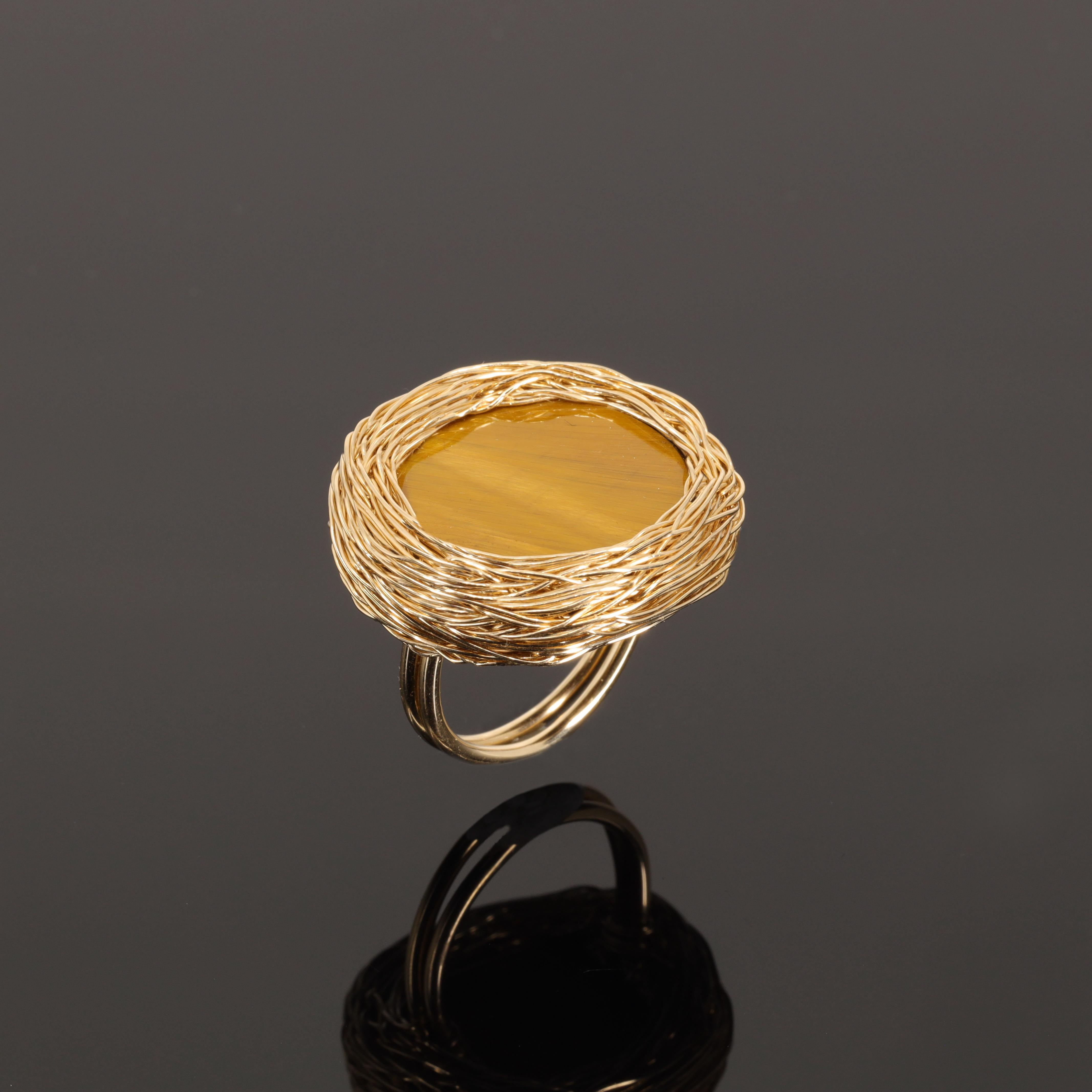 Contemporary Golden Tiger Eye Stone Stone Ring in 14 Karat Gold Filled Ring by the Artist