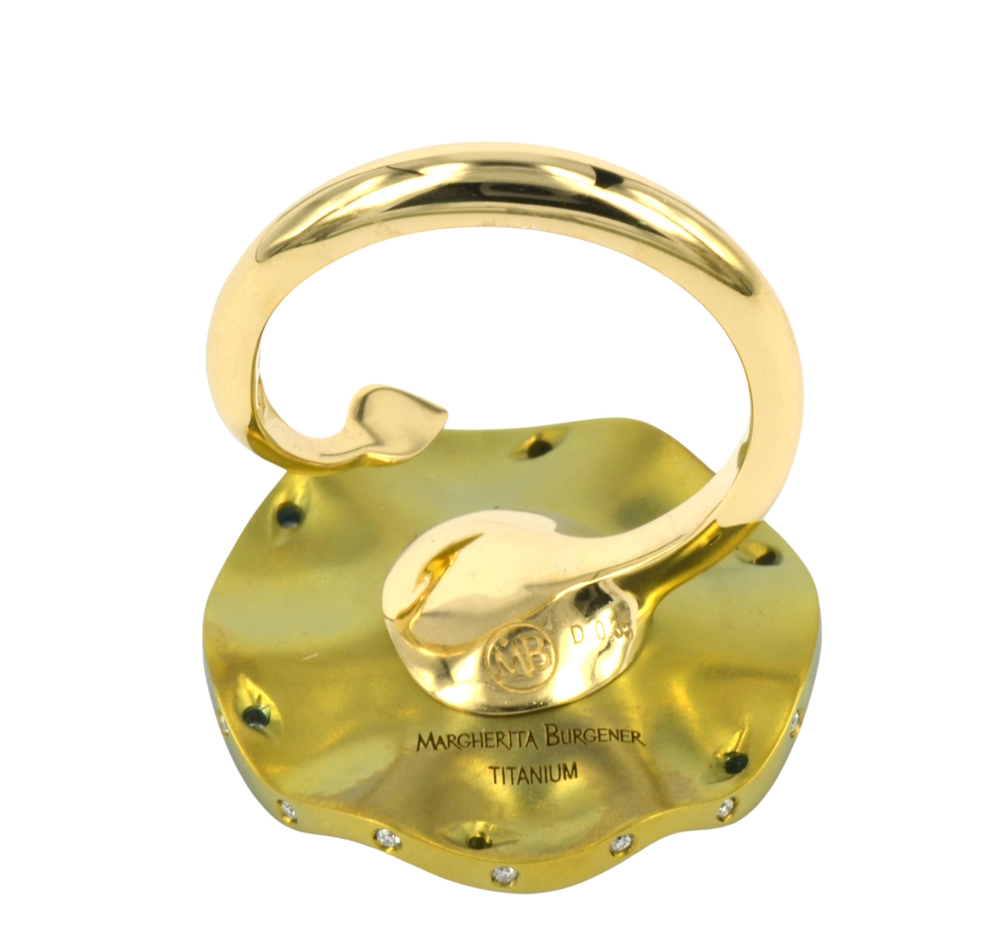 De las mujeres Anillo Morning Glory Oro Amarillo 18KT Titanio Dorado Diamantes en venta