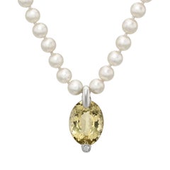 Golden Topaz 21.94 Carat Pendant on 7.5 mm Pearl Strand in White Gold - Merkaba