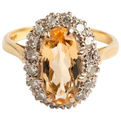 Golden Topaz and Diamond Ring, Brilliant Cut Diamonds, Hallmarked London 1978