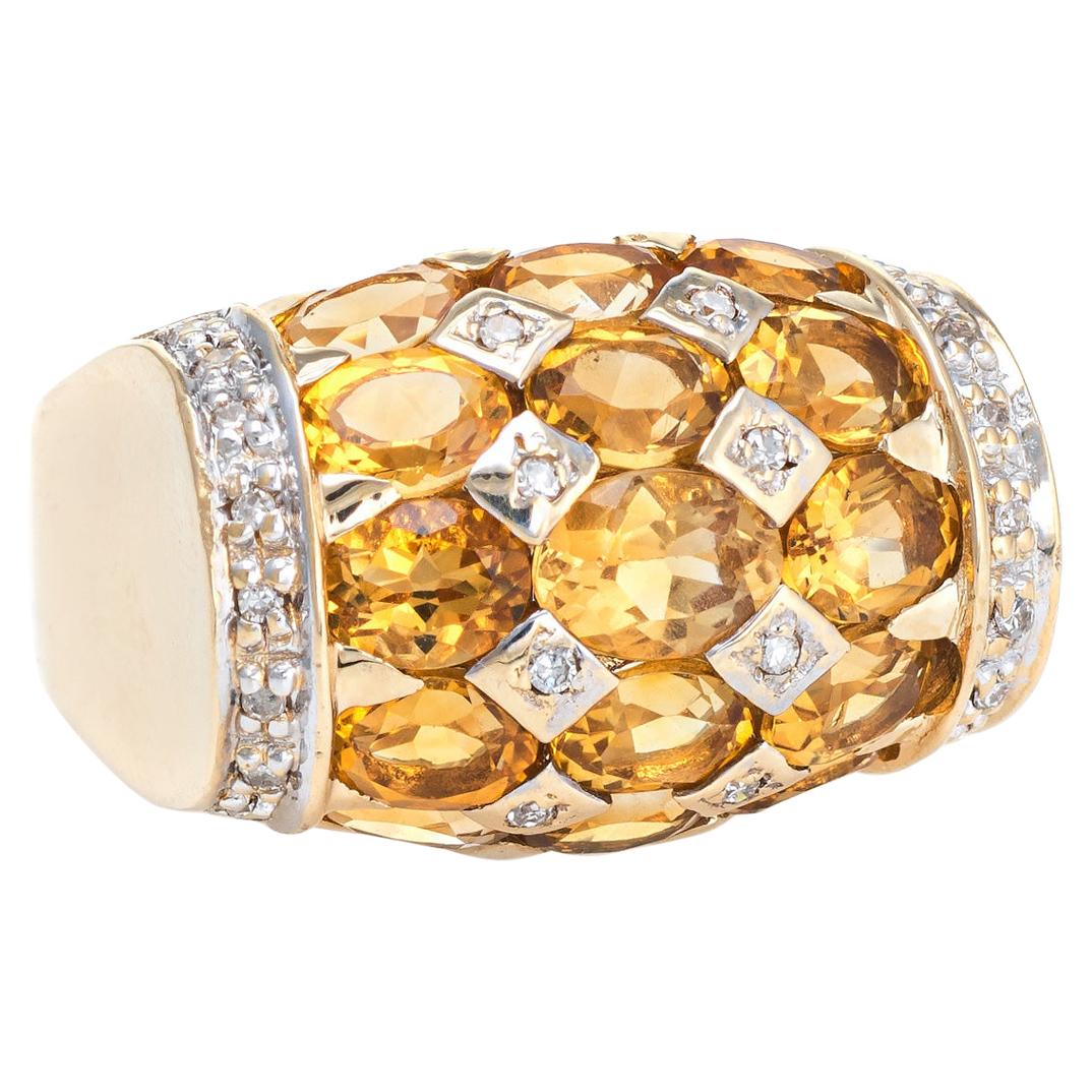 Golden Topaz Diamond Dome Ring Vintage 14 Karat Yellow Gold Estate Jewelry