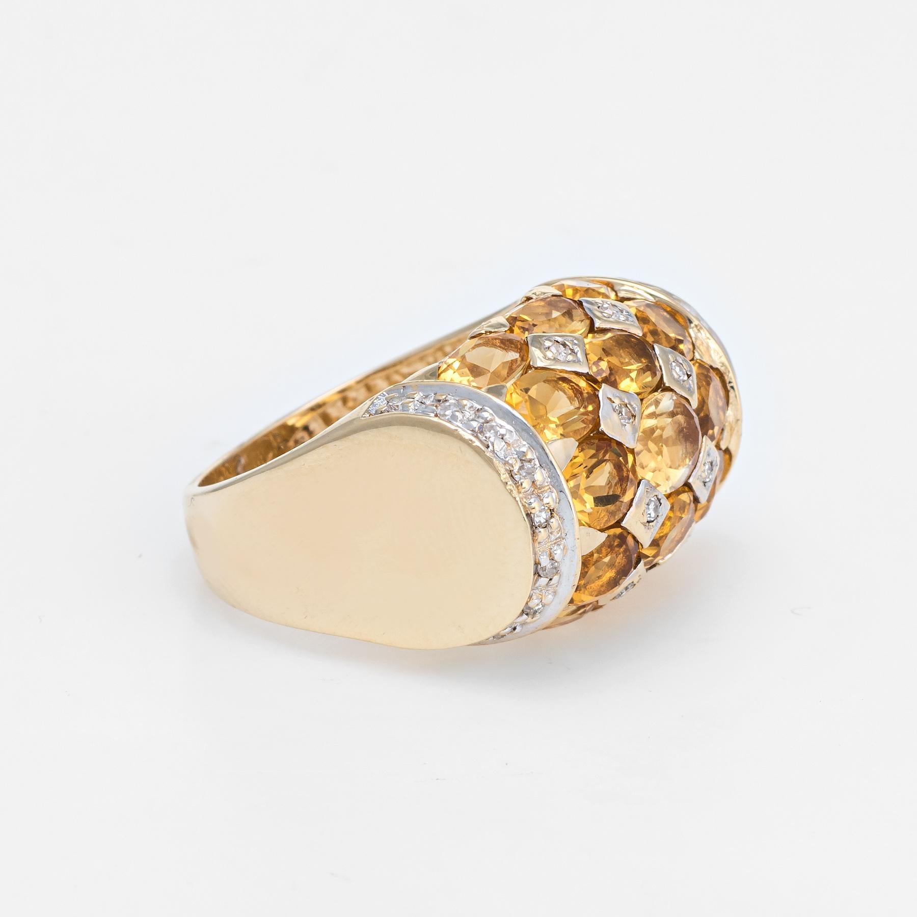Modern Golden Topaz Diamond Dome Ring Vintage 14 Karat Yellow Gold Estate Jewelry