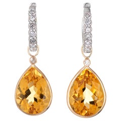 Golden Topaz Diamond Earrings Detachable Drops 14 Karat Gold Estate Pear Cut