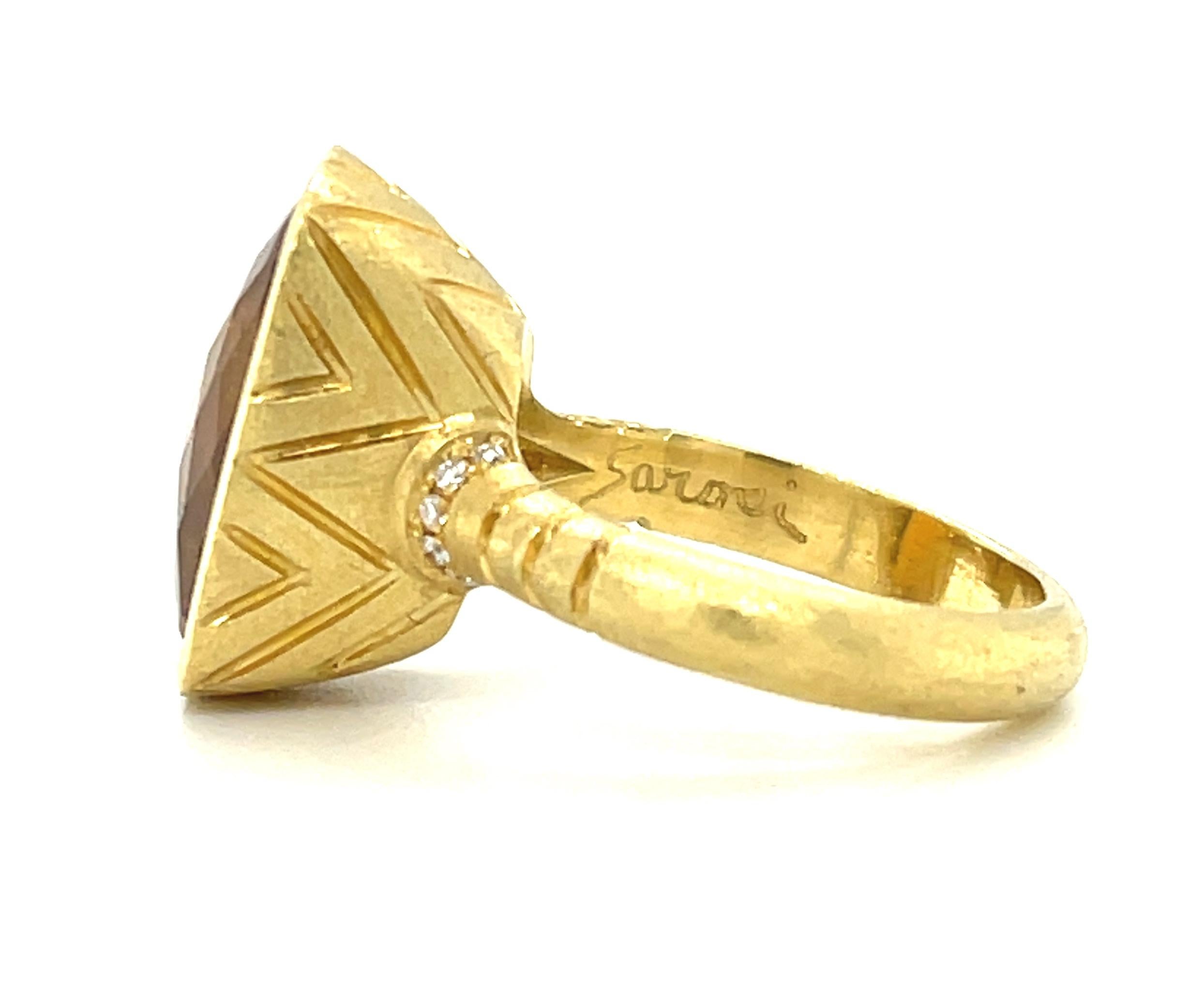 Golden Tourmaline and Diamond Ring in 18k Yellow Gold, 8.24 Carats For Sale 2