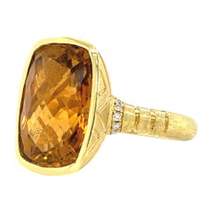 Golden Tourmaline and Diamond Ring in 18k Yellow Gold, 8.24 Carats