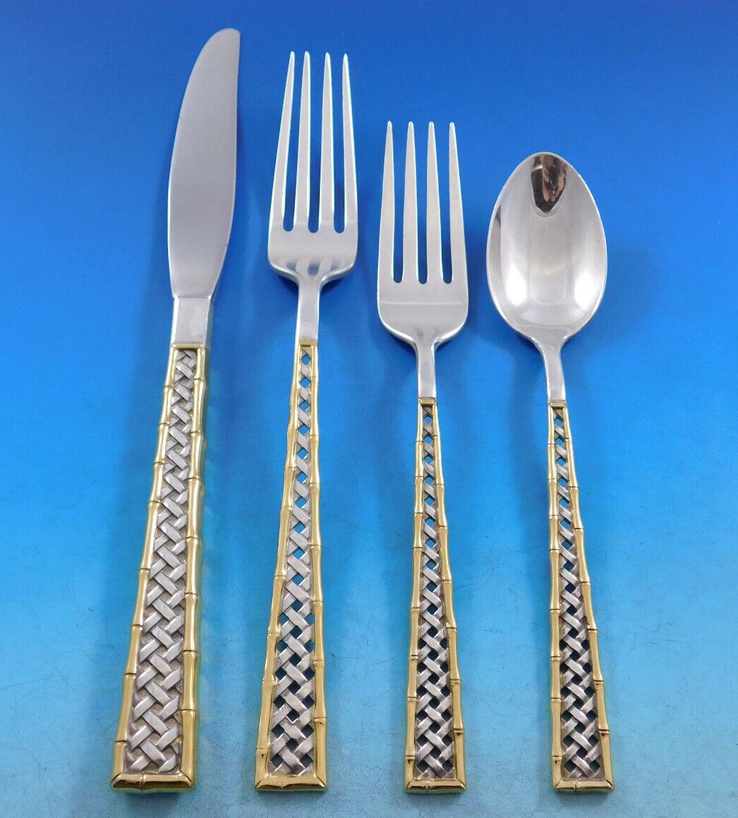 Golden Trade winds by International Sterling Silver Flatware Set 66 Pcs Bamboo For Sale 4