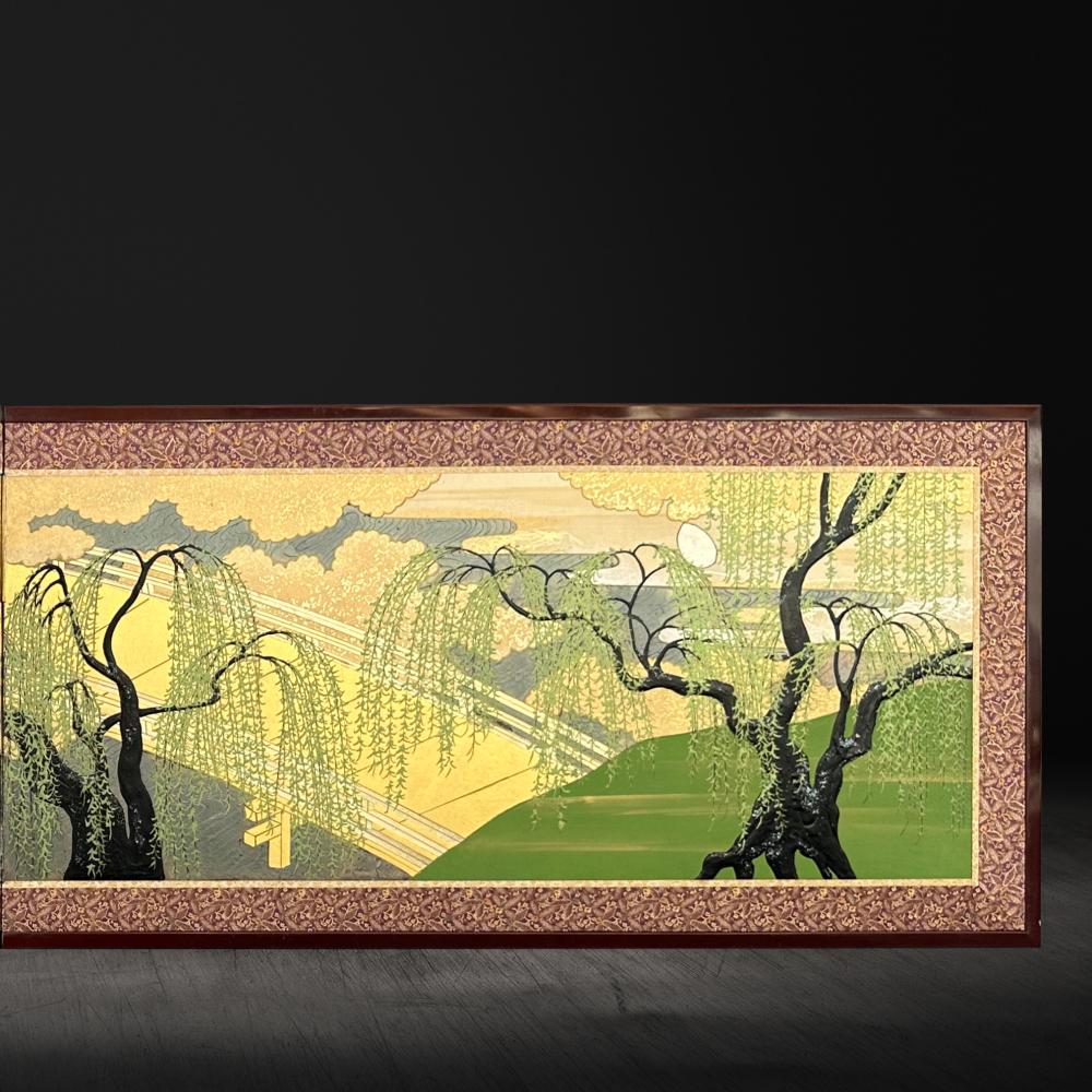 Showa Golden Tranquility: Willows by the River For Sale
