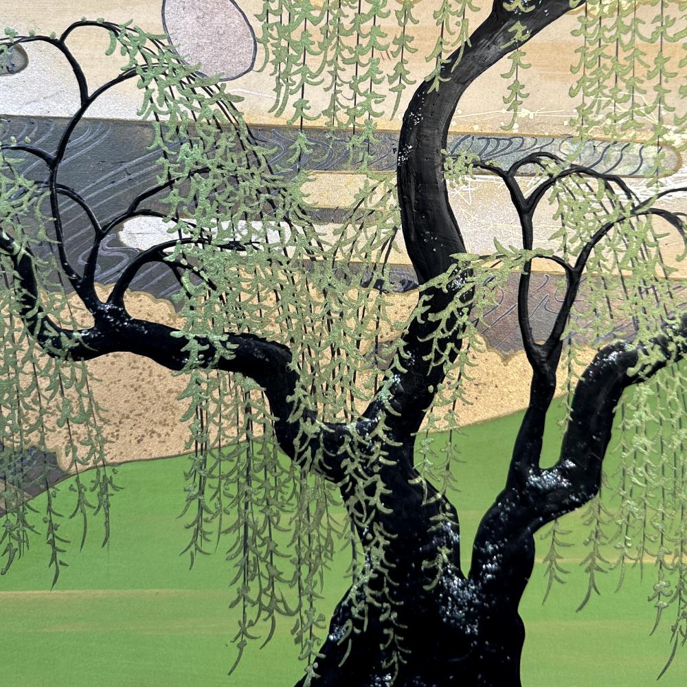 Japanese Golden Tranquility: Willows by the River For Sale