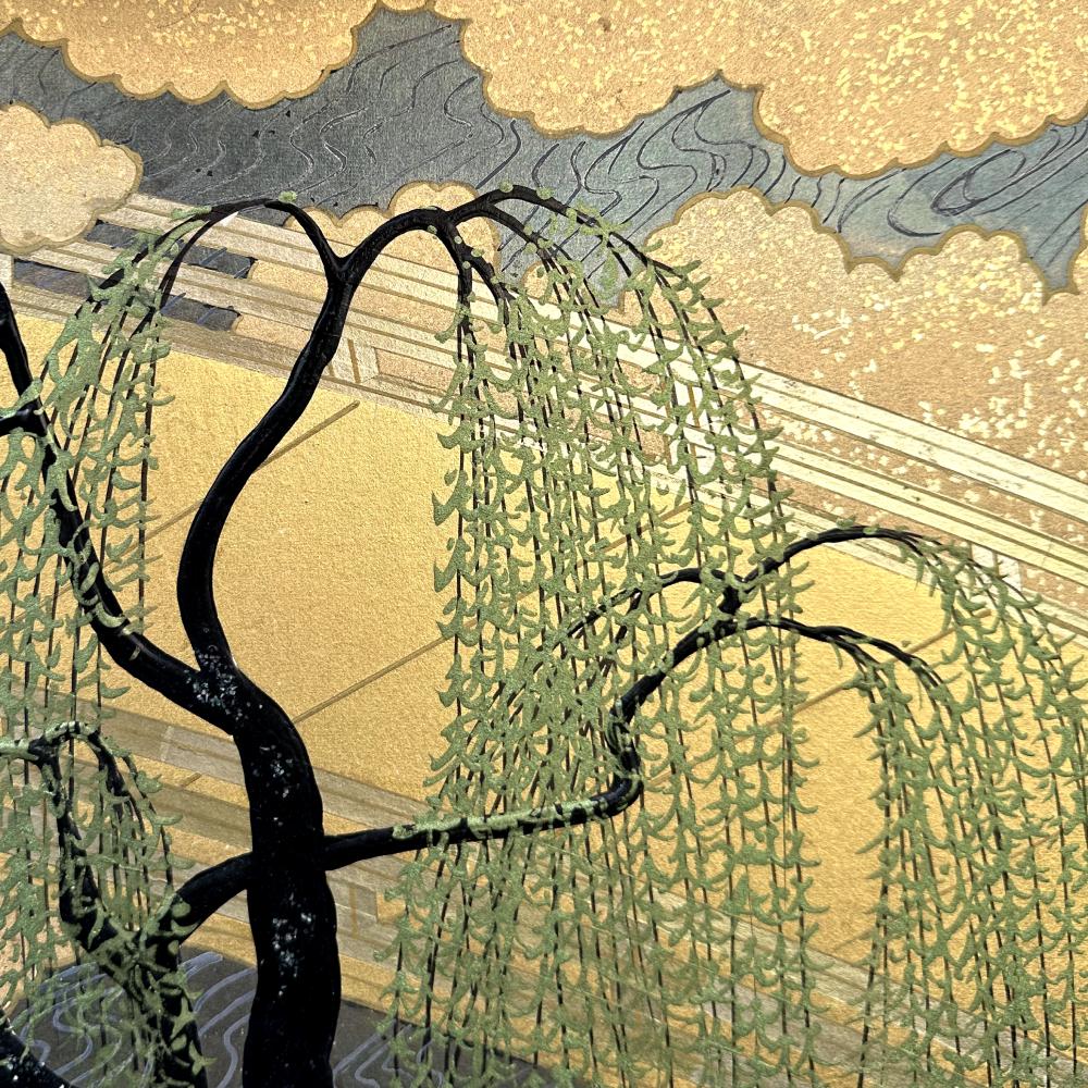 20th Century Golden Tranquility: Willows by the River For Sale