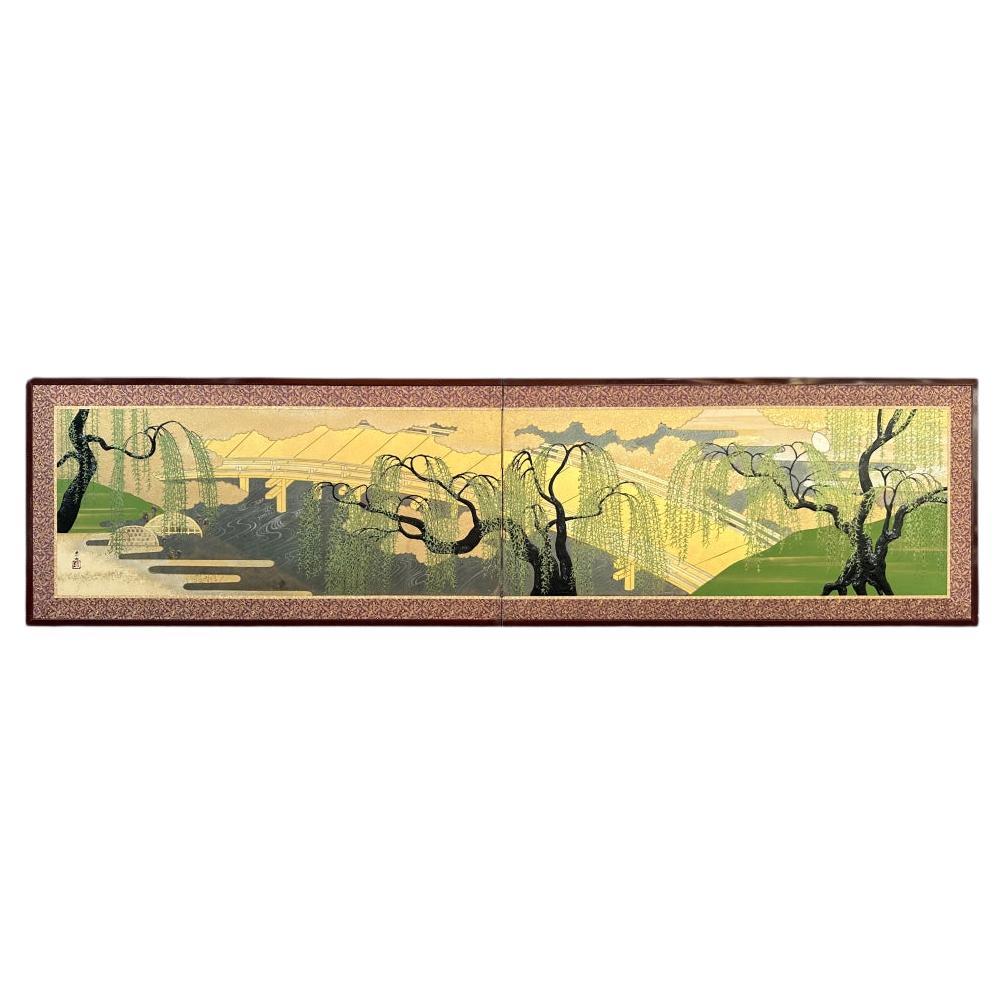 Golden Tranquility: Willows by the River For Sale