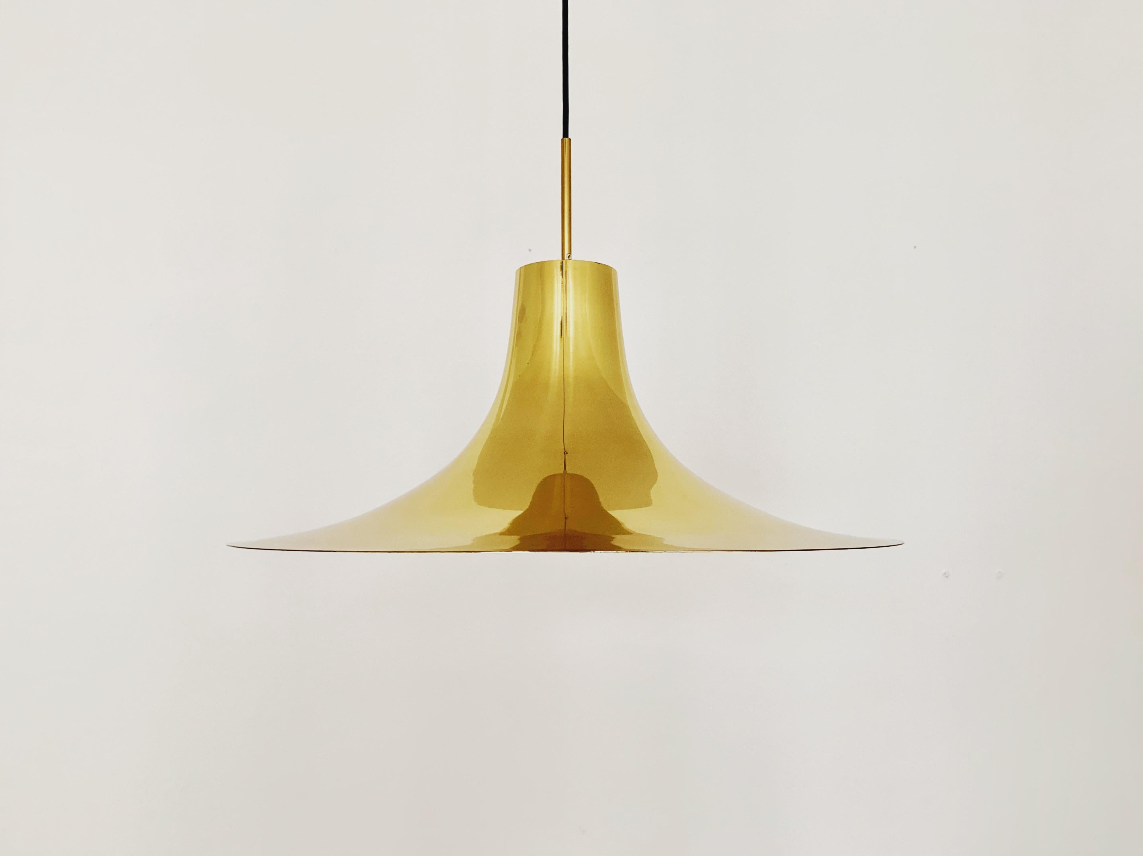 Danish Golden Trumpet Shaped Pendant Lamp For Sale